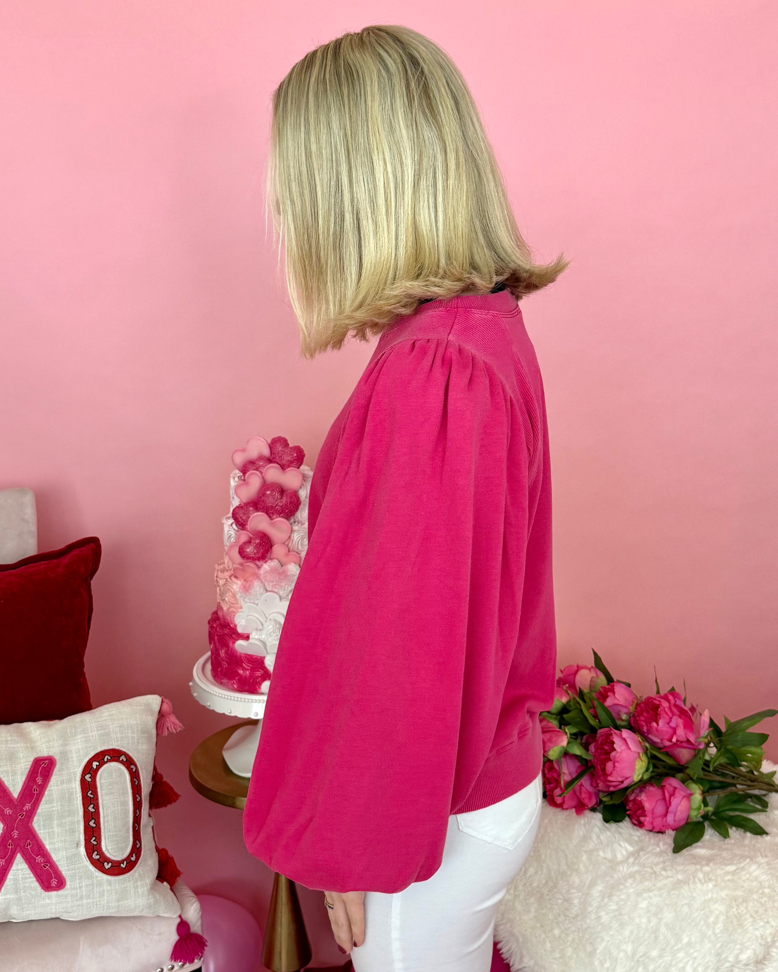 Beyond Me Fuchsia Puff Sleeve Sweatshirt-Shop-Womens-Boutique-Clothing