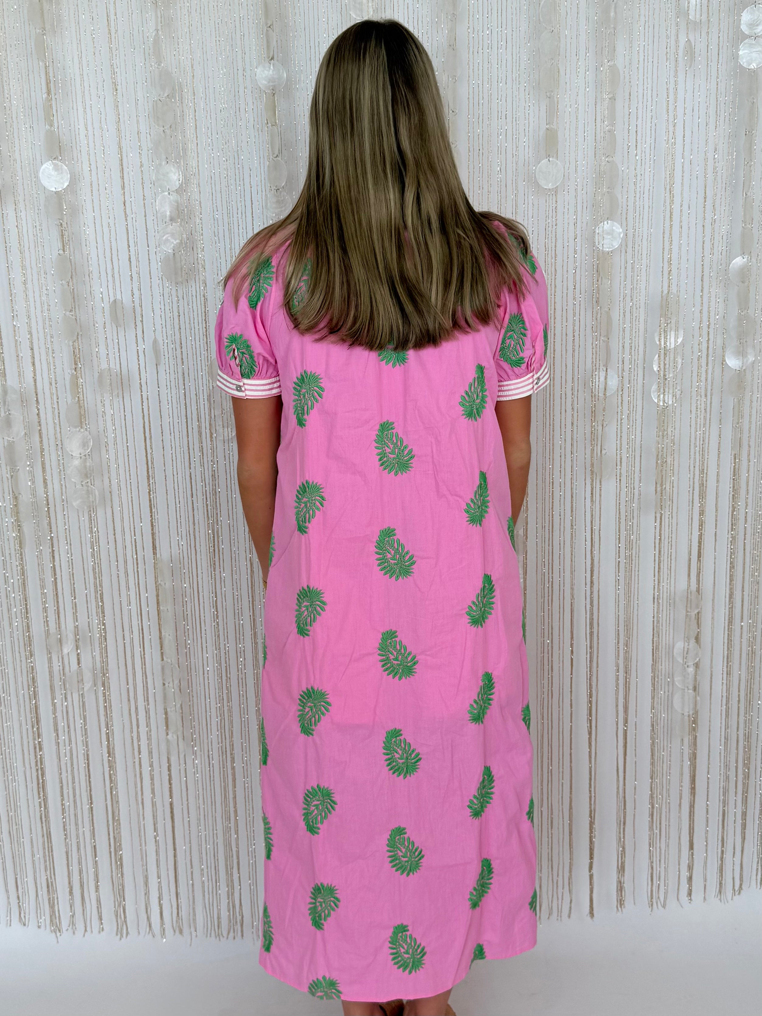 Kind Glance Pink Embroidered Midi Dress-Shop-Womens-Boutique-Clothing