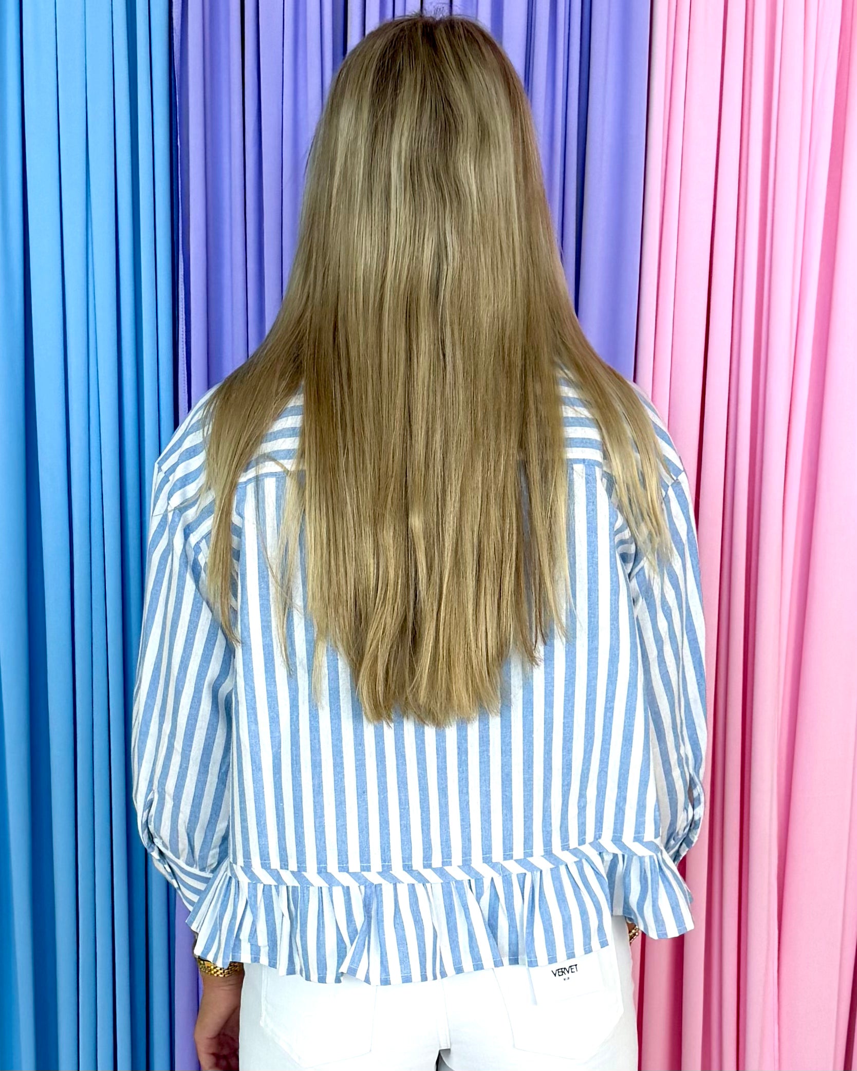 Graceful Sky Blue Striped Top-Shop-Womens-Boutique-Clothing