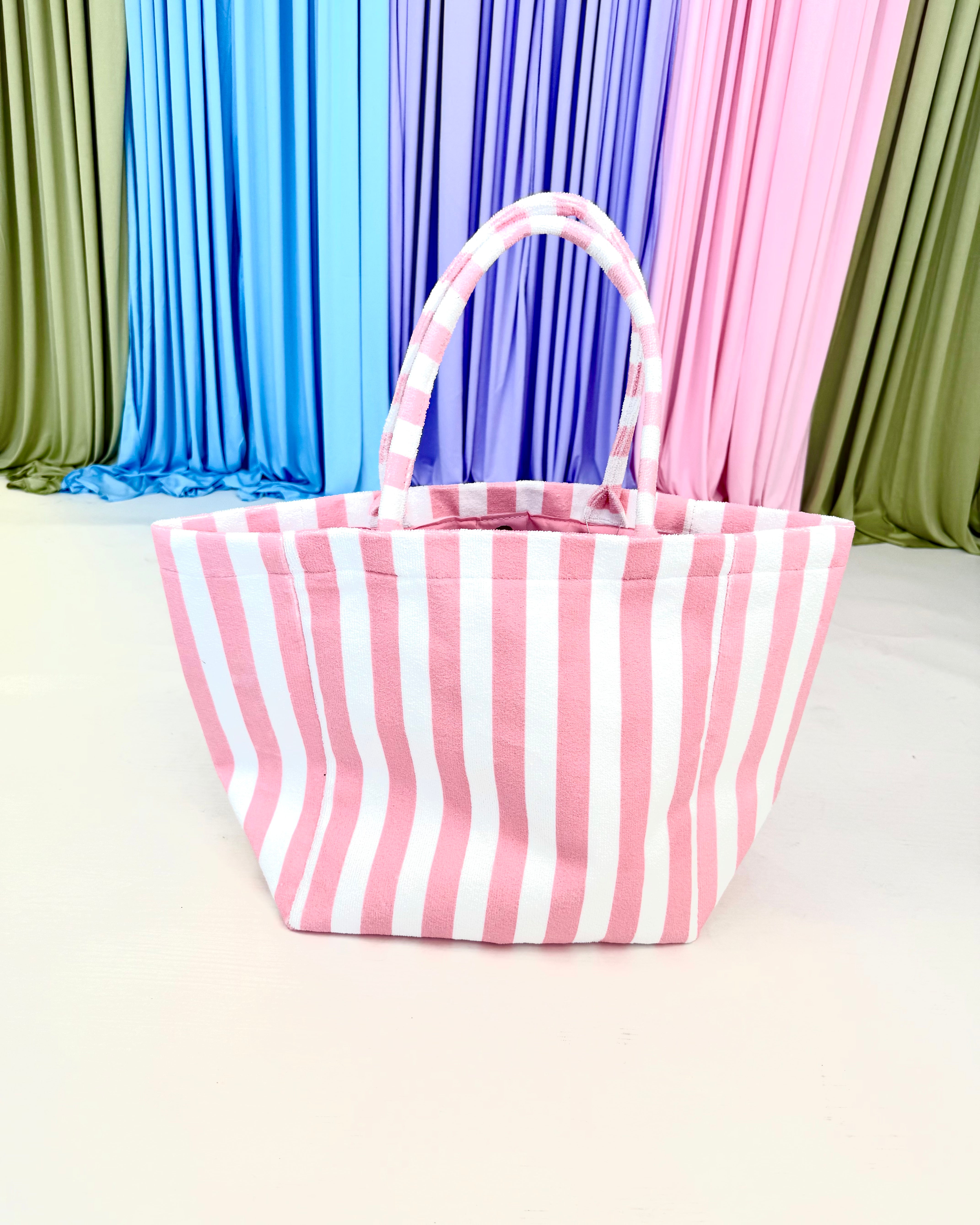 Beach Ready Striped Terry Cloth Tote Bag-Shop-Womens-Boutique-Clothing