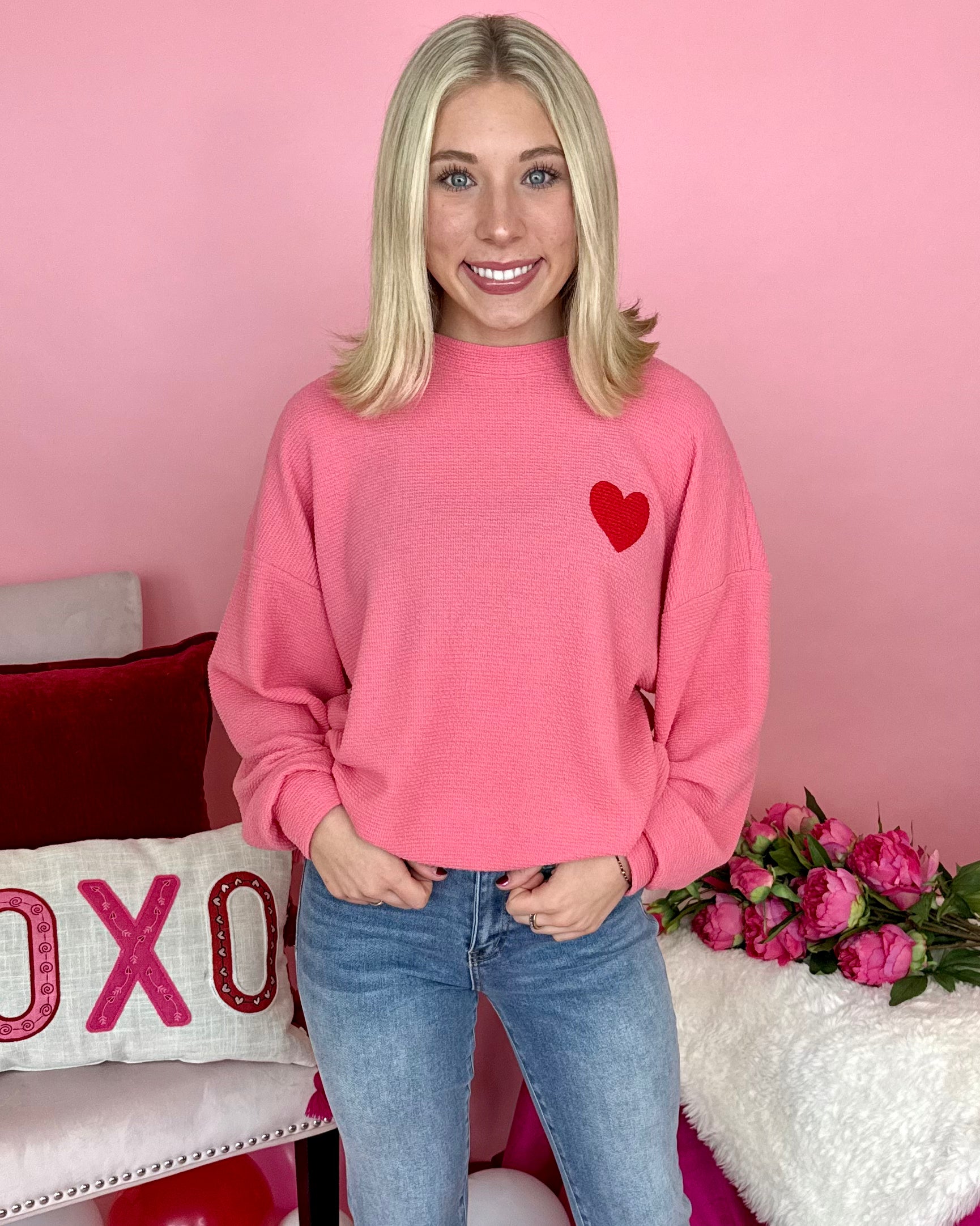 Heart Of Mine Pink Berry Heart Knit Top-Shop-Womens-Boutique-Clothing