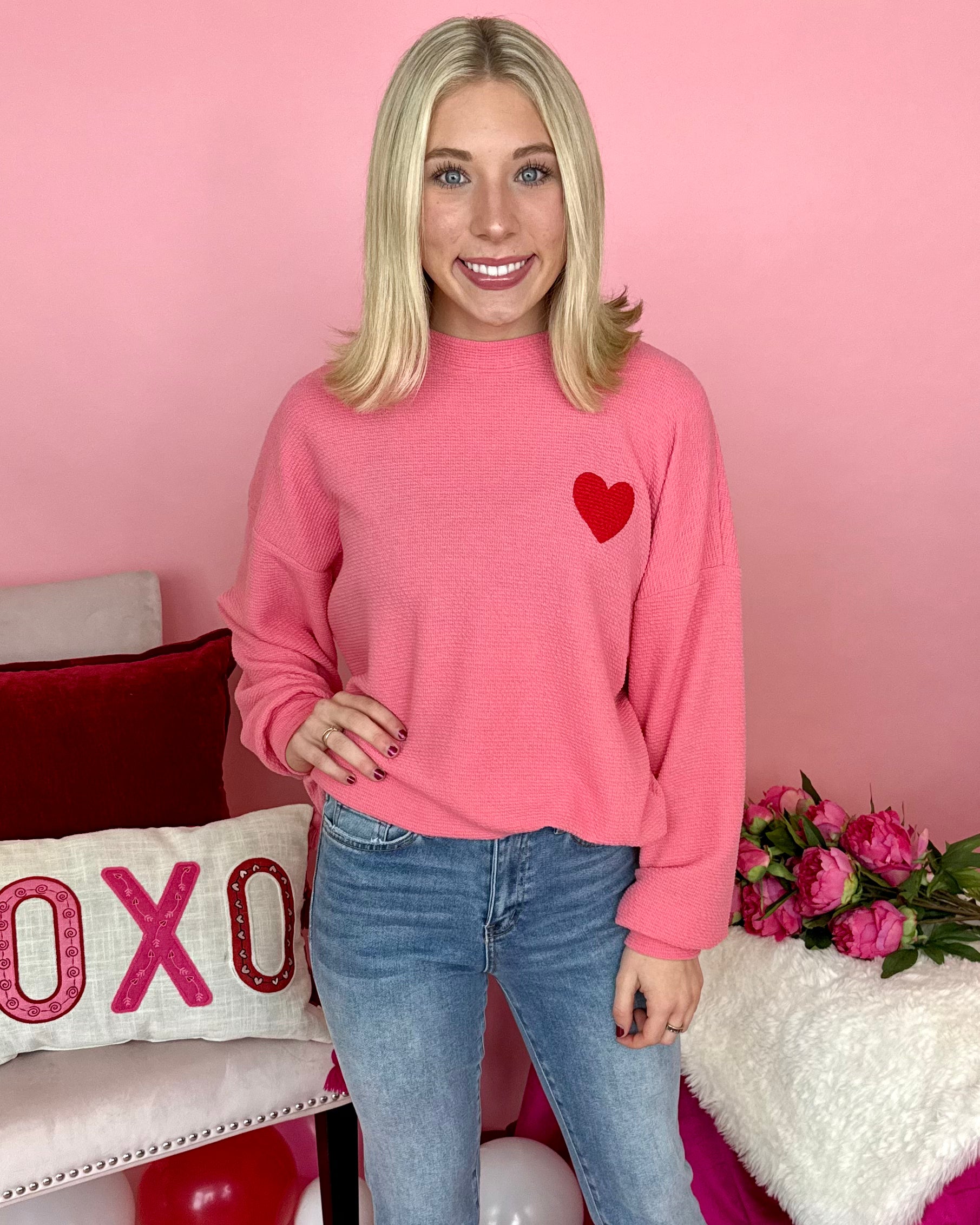 Heart Of Mine Pink Berry Heart Knit Top-Shop-Womens-Boutique-Clothing