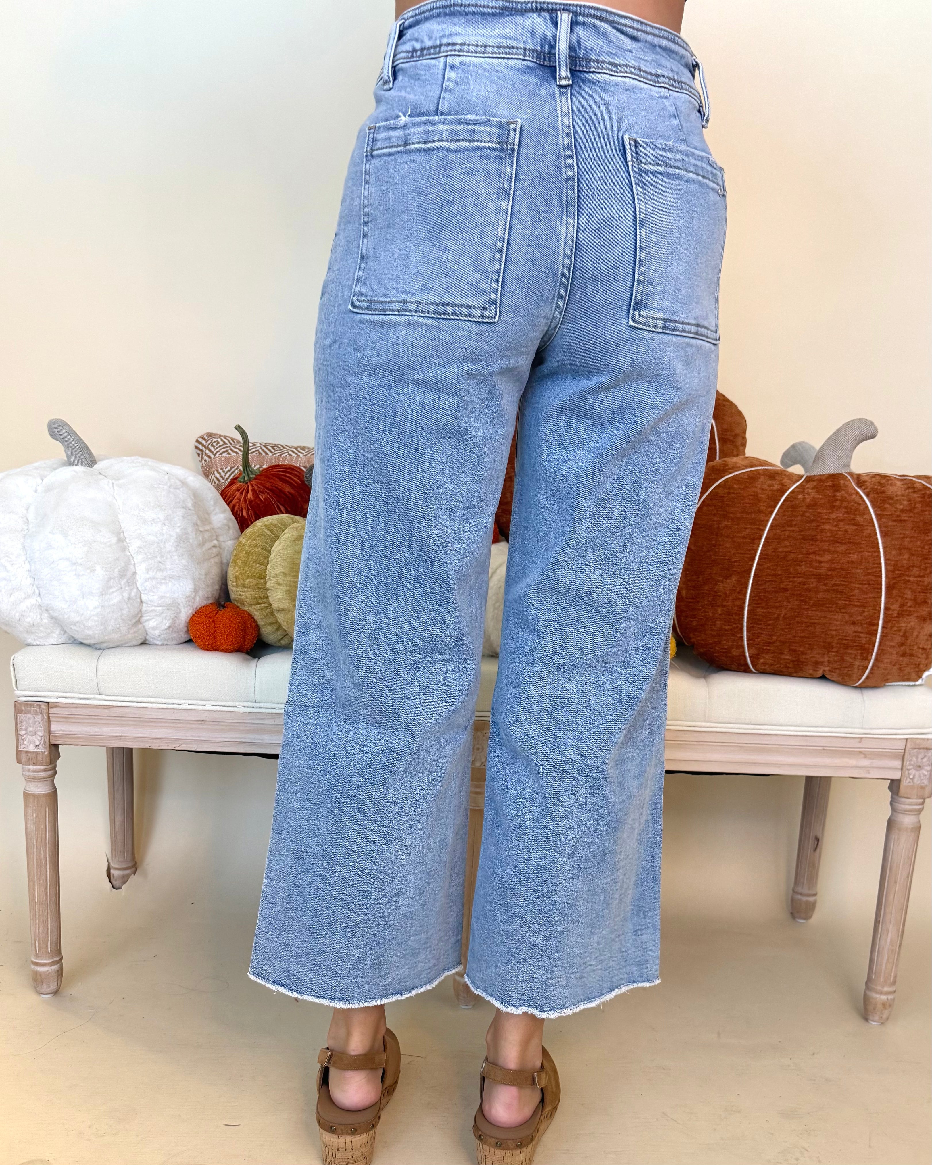 Let's Just Stay Wash Denim Cropped Wide Leg Jeans-Shop-Womens-Boutique-Clothing