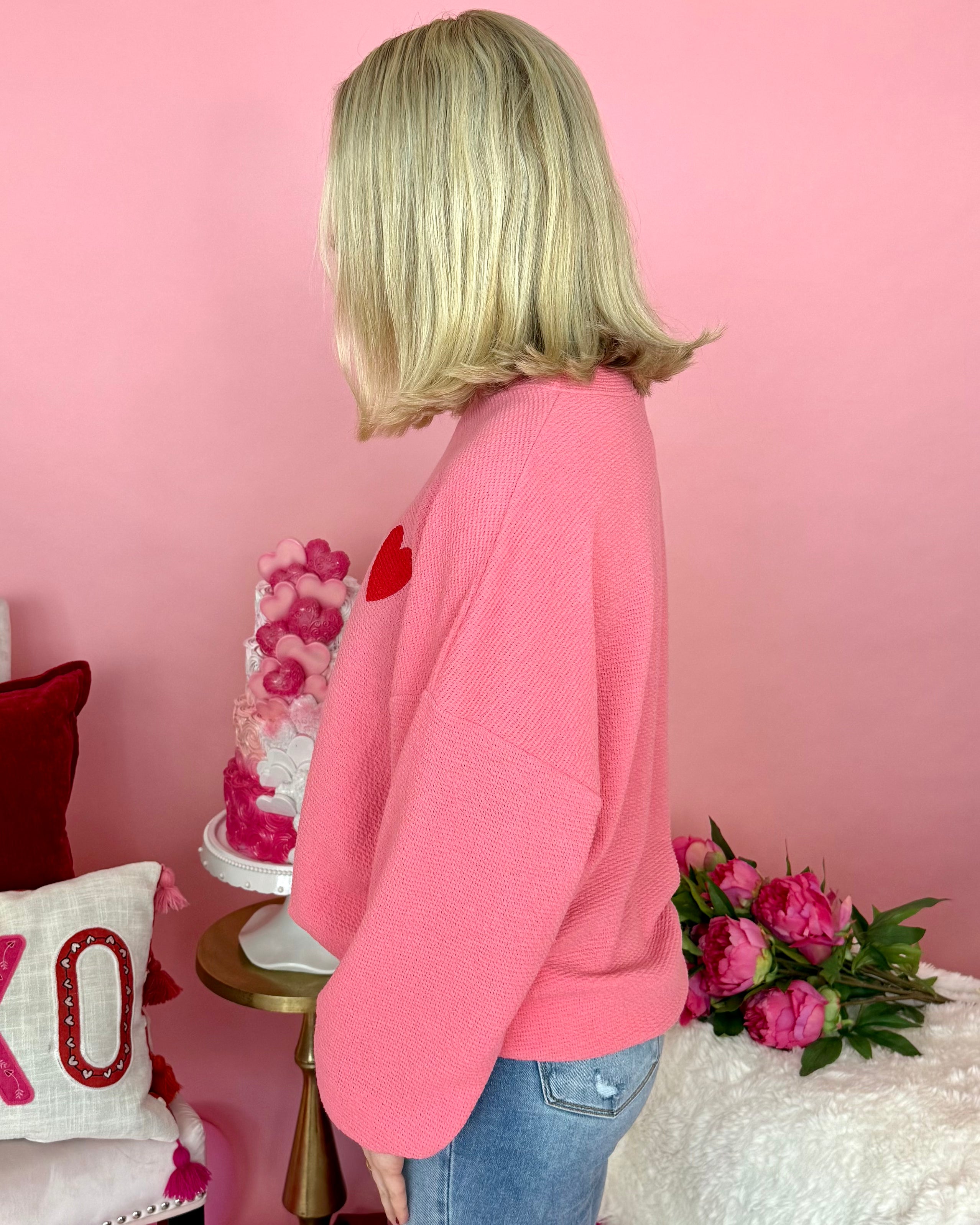 Heart Of Mine Pink Berry Heart Knit Top-Shop-Womens-Boutique-Clothing