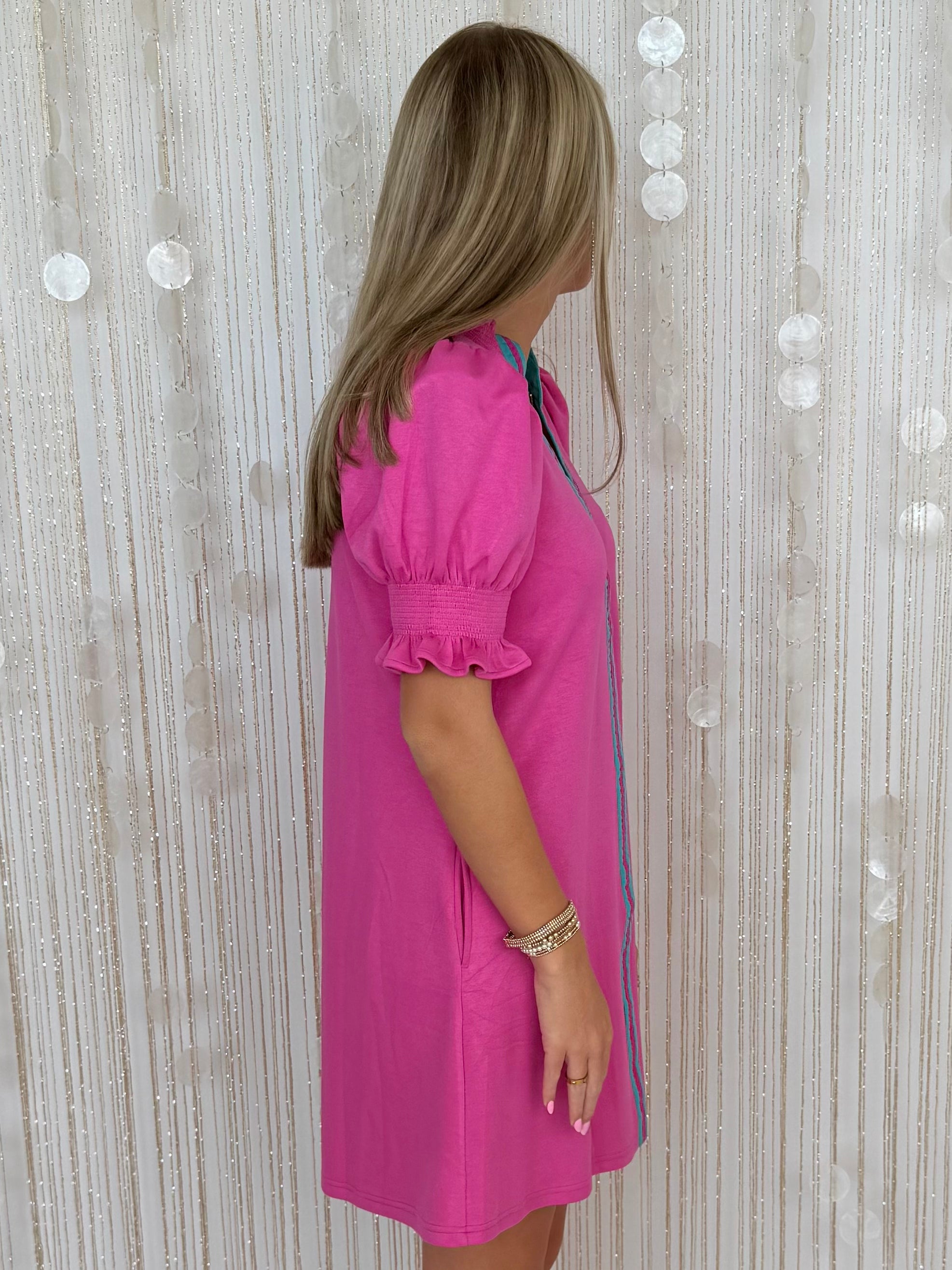 Day Well Spent Hot Pink Teal Contrast Dress-Shop-Womens-Boutique-Clothing
