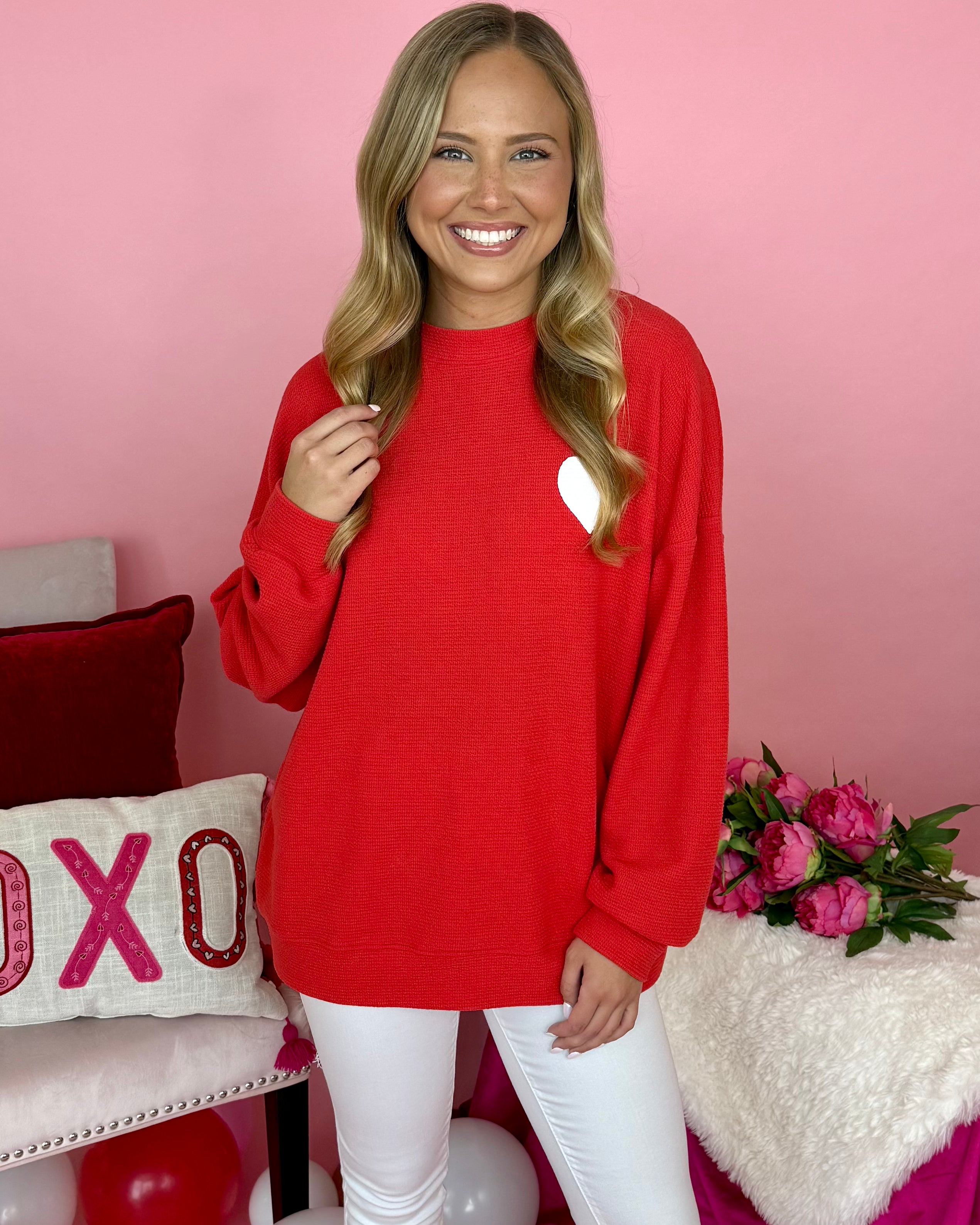 Heart Of Mine Red Heart Knit Top-Shop-Womens-Boutique-Clothing