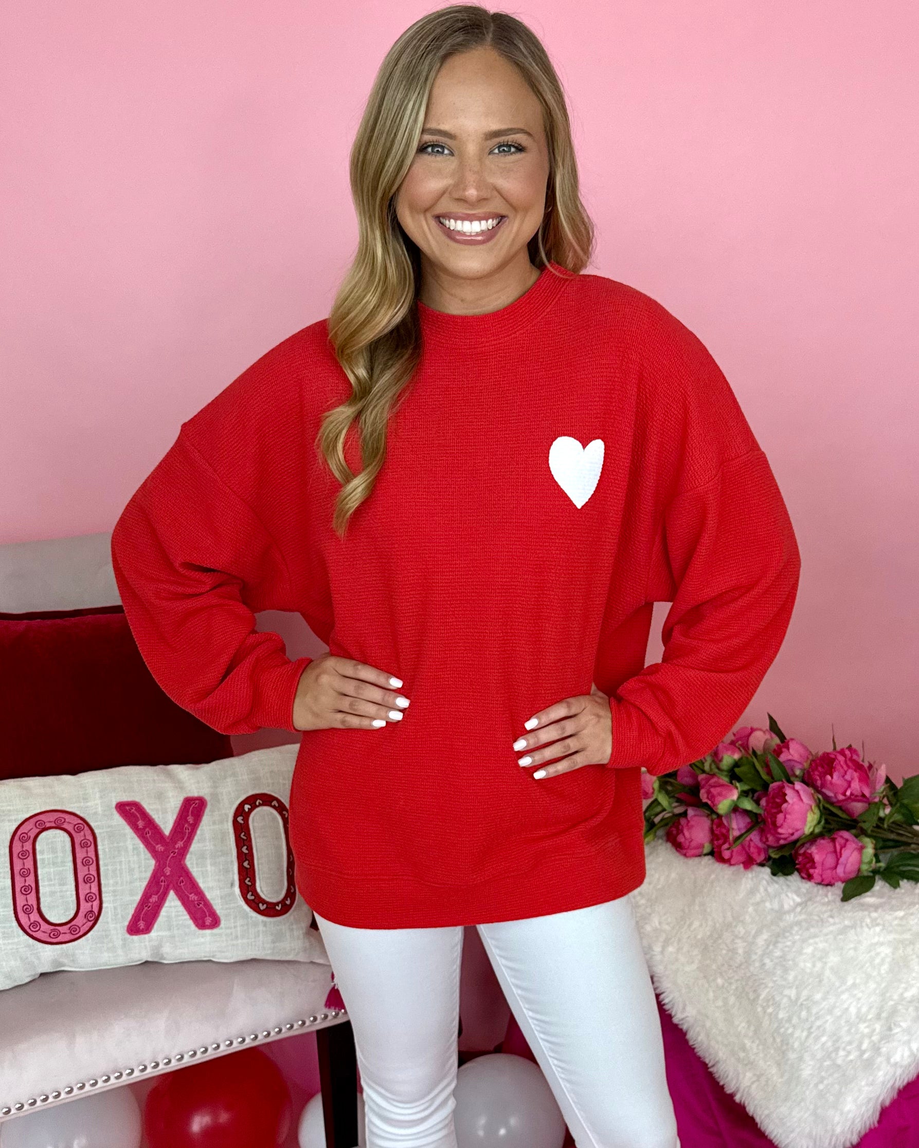 Heart Of Mine Red Heart Knit Top-Shop-Womens-Boutique-Clothing