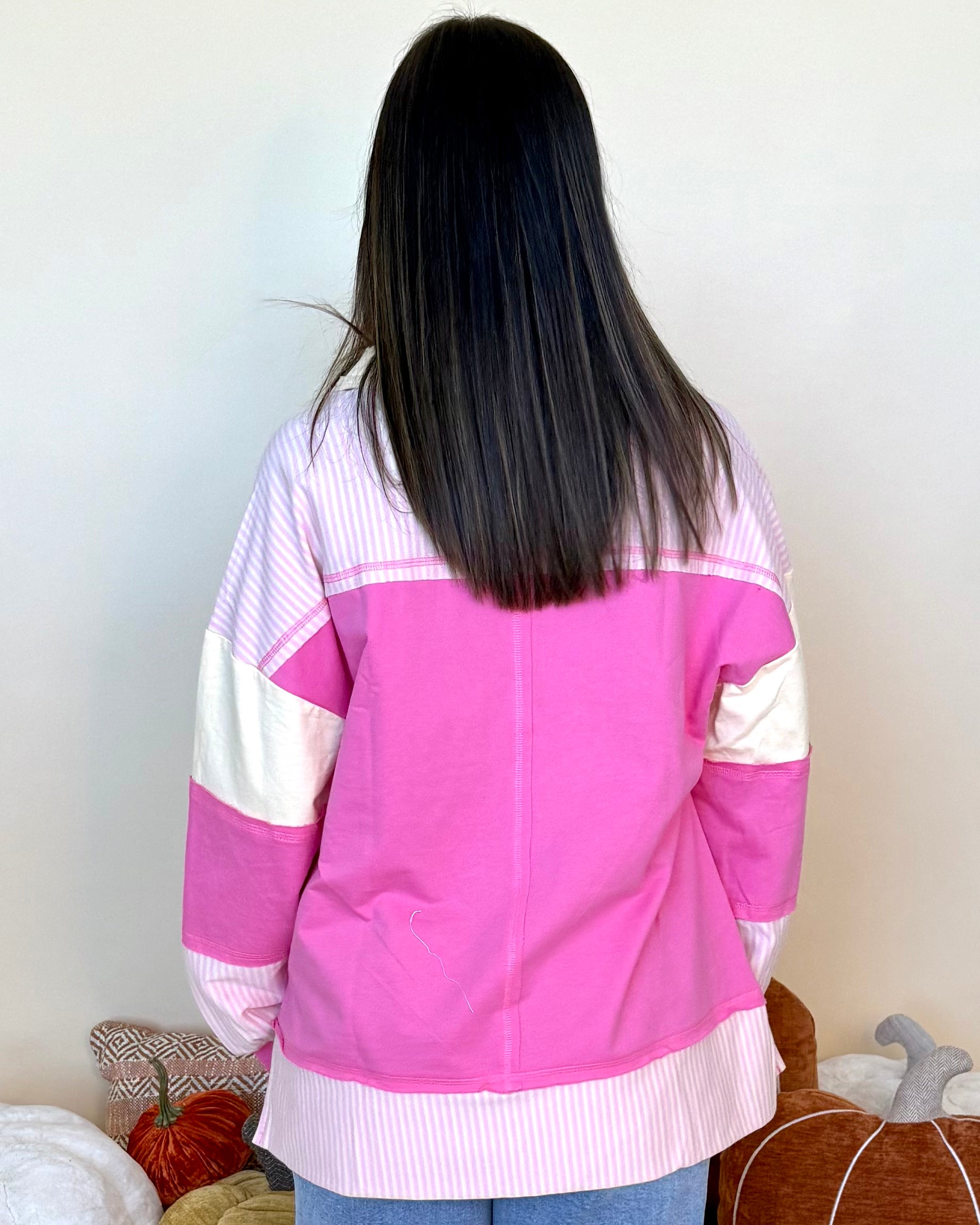 Little By Little Pink Stripe Collared Top-Shop-Womens-Boutique-Clothing