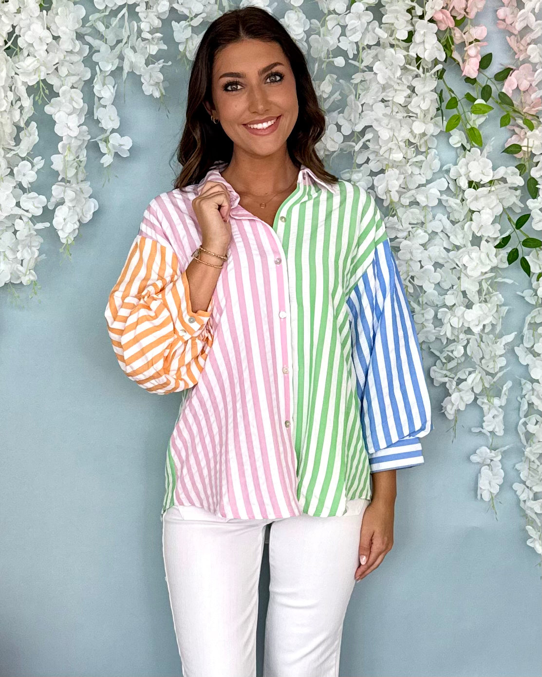 Bright Idea Pink Combo Seersucker Top-Shop-Womens-Boutique-Clothing