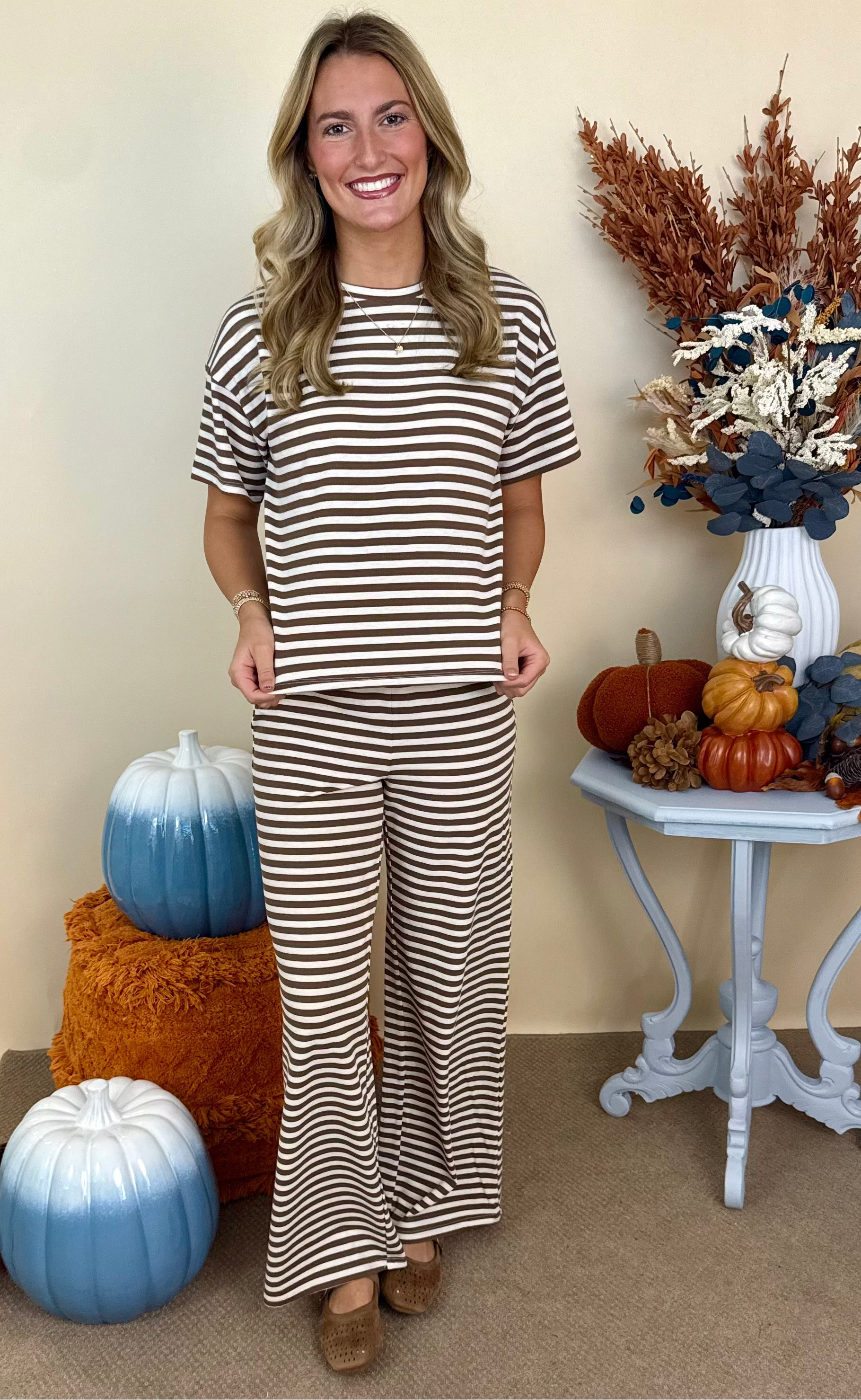 Statement Made Brown Stripe Short Sleeve Top-Shop-Womens-Boutique-Clothing