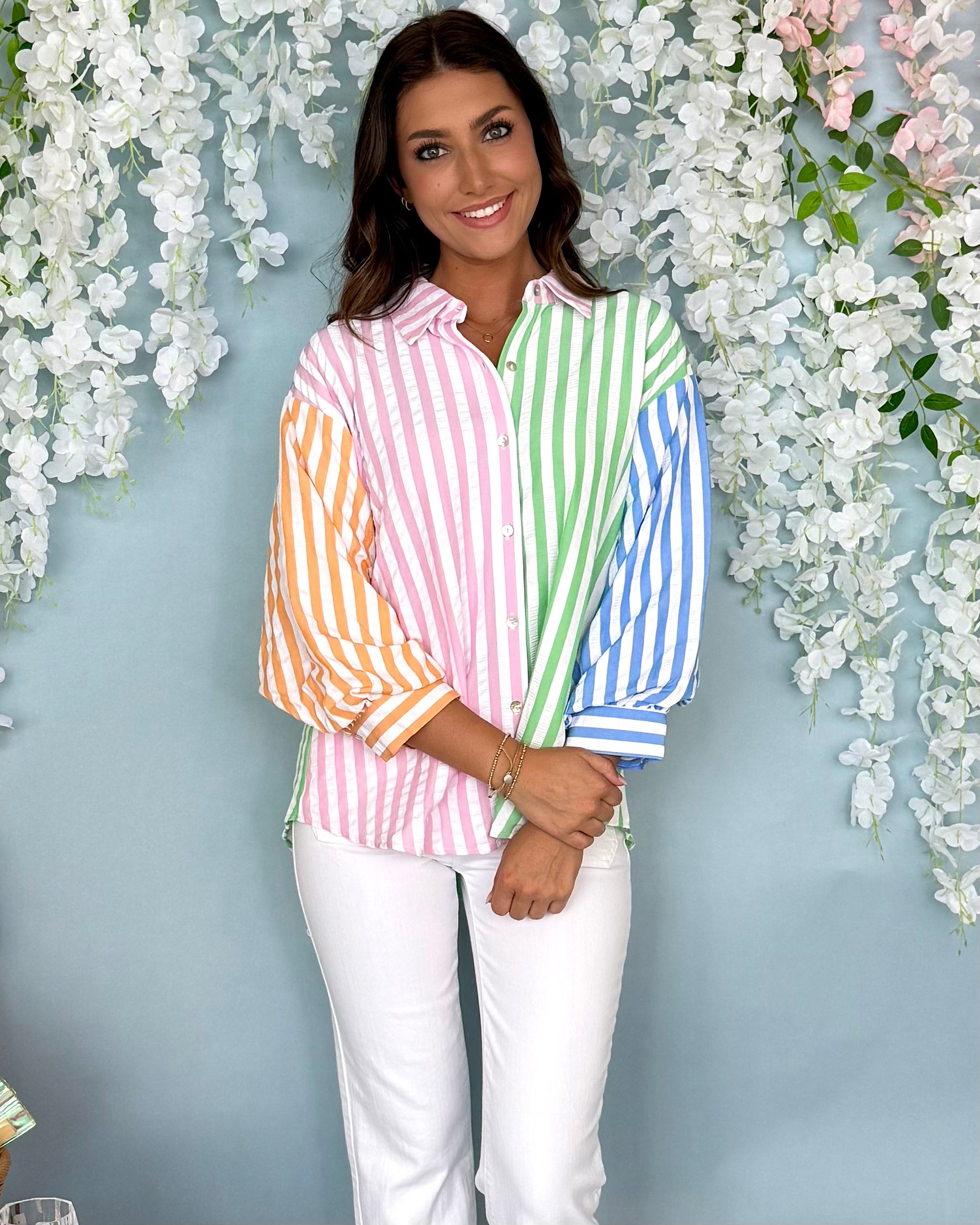 Bright Idea Pink Combo Seersucker Top-Shop-Womens-Boutique-Clothing