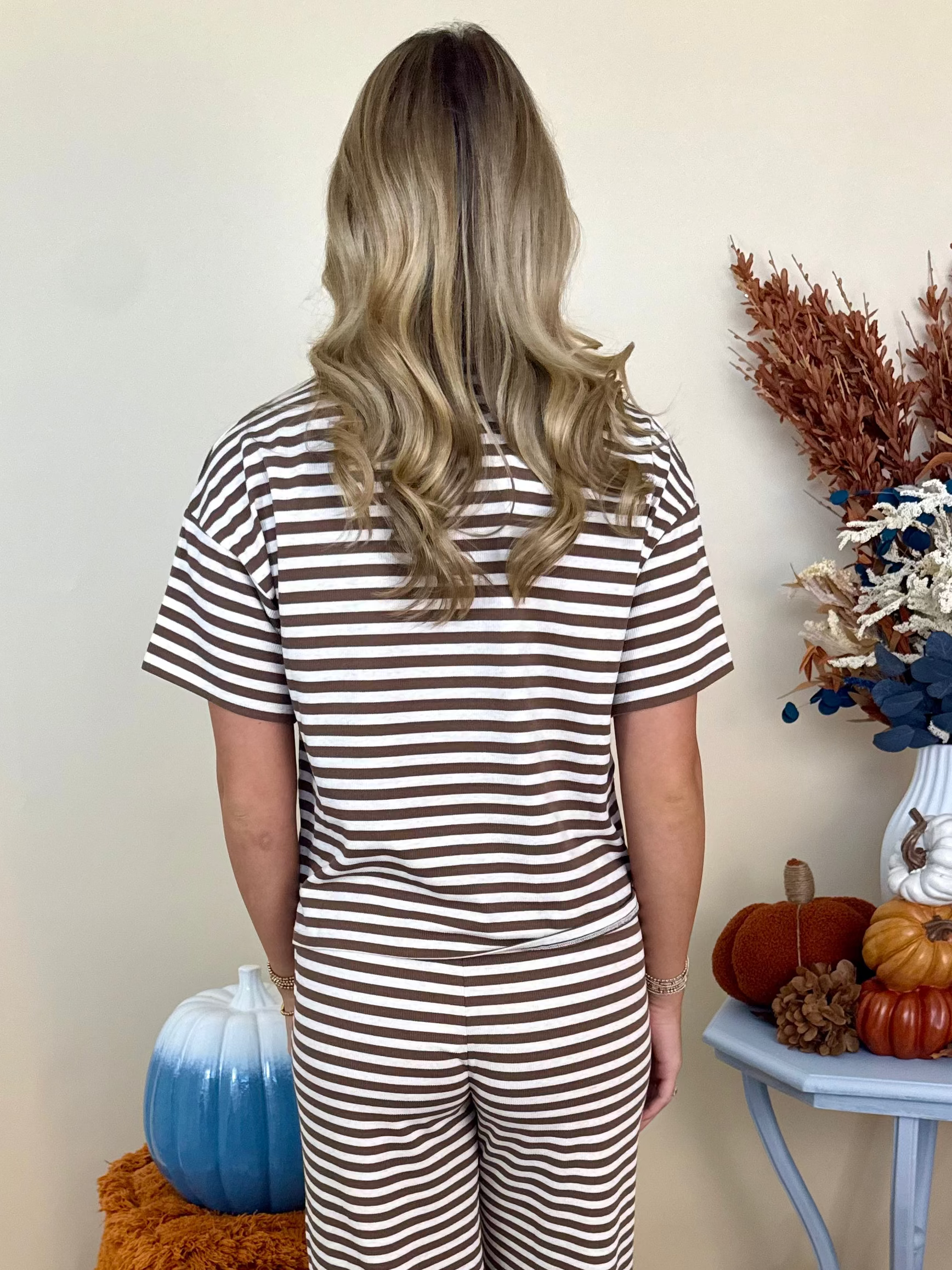 Statement Made Brown Stripe Short Sleeve Top-Shop-Womens-Boutique-Clothing