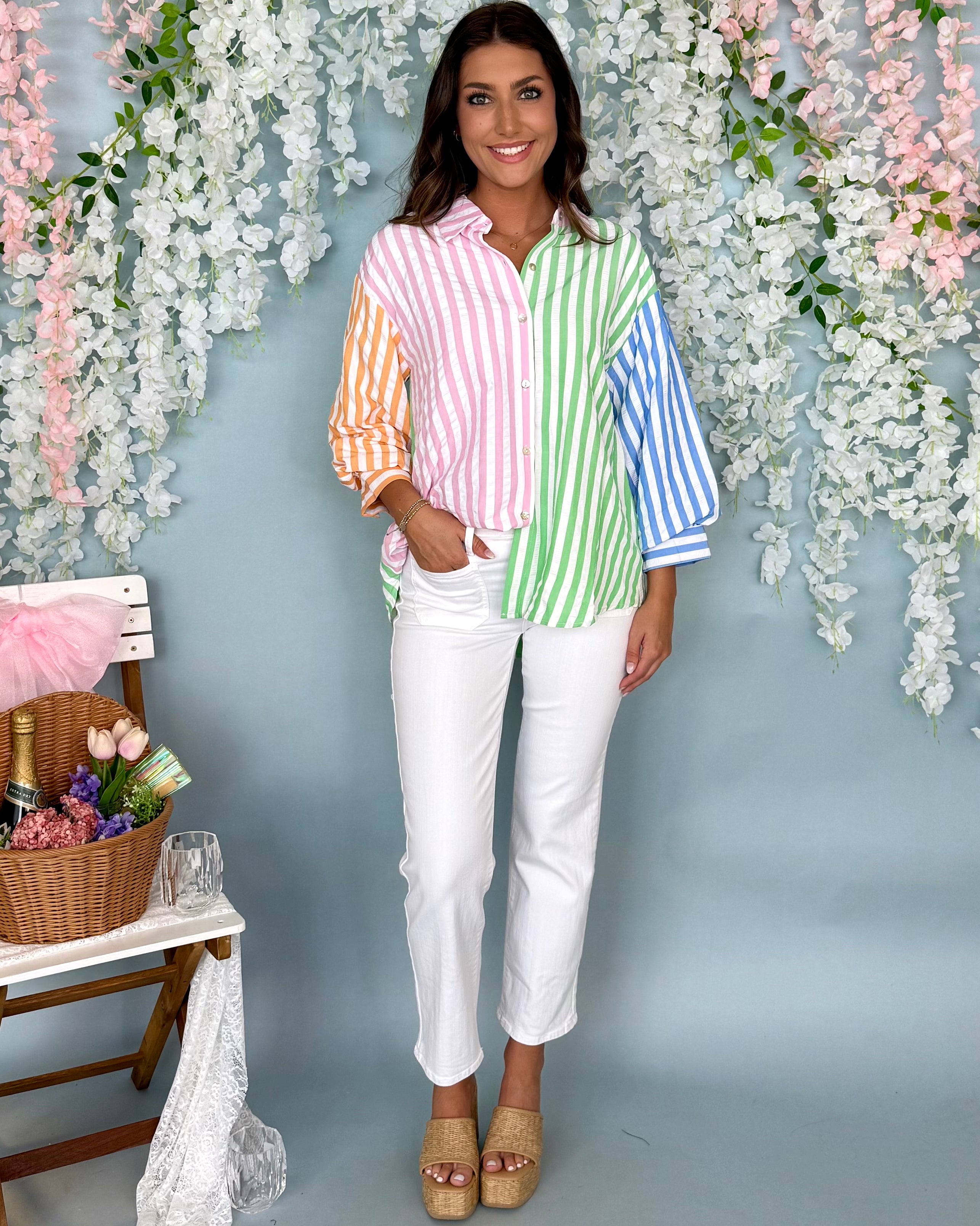 Bright Idea Pink Combo Seersucker Top-Shop-Womens-Boutique-Clothing