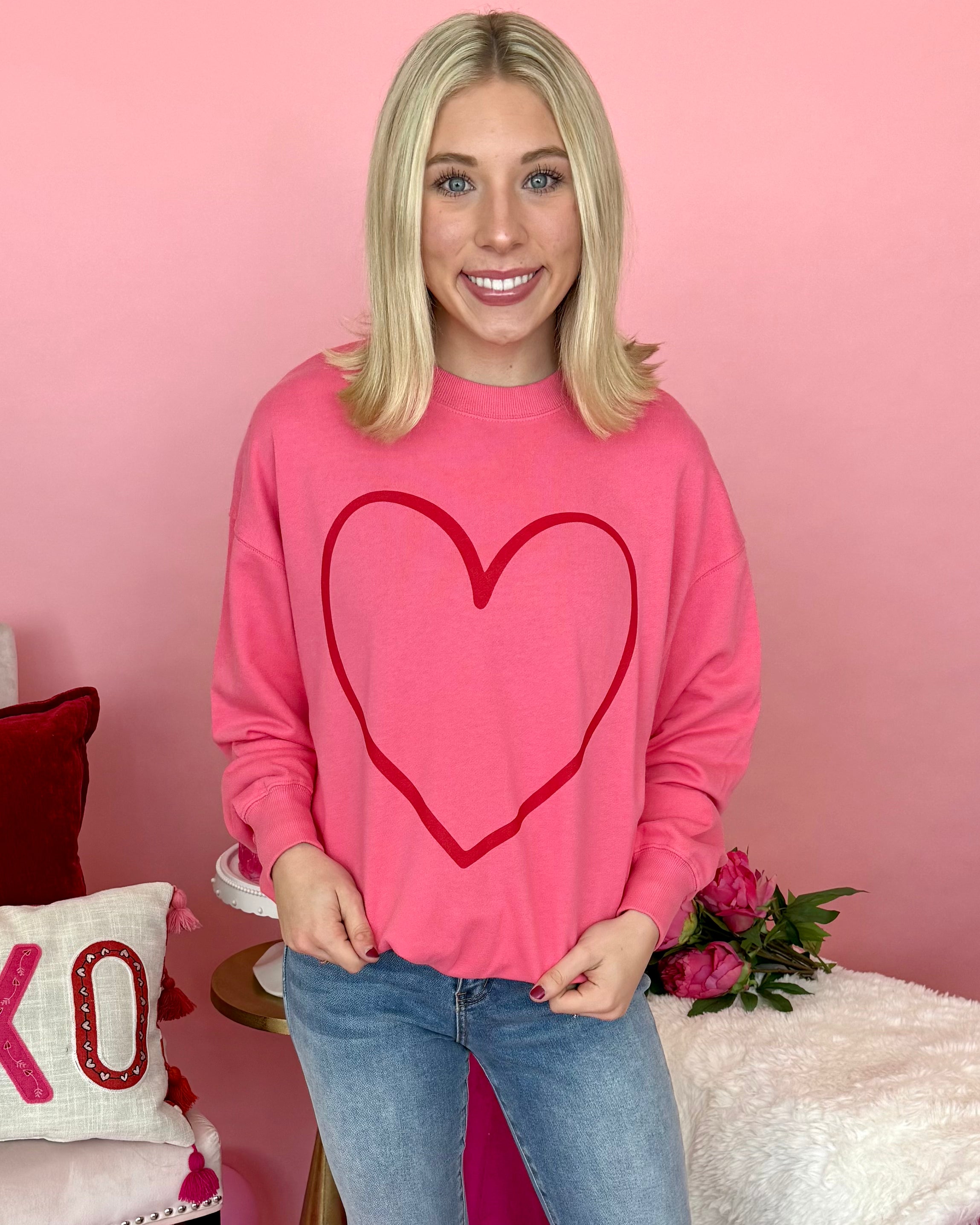 Lost In Love Pink Berry Heart Sweatshirt-Shop-Womens-Boutique-Clothing