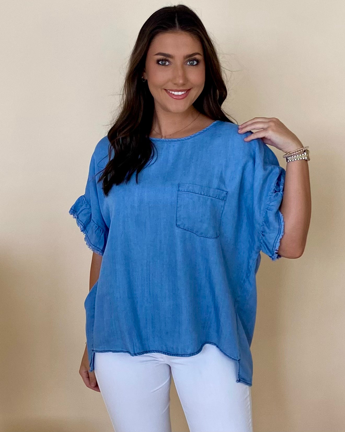 Way With Words Lt Denim Top-Shop-Womens-Boutique-Clothing