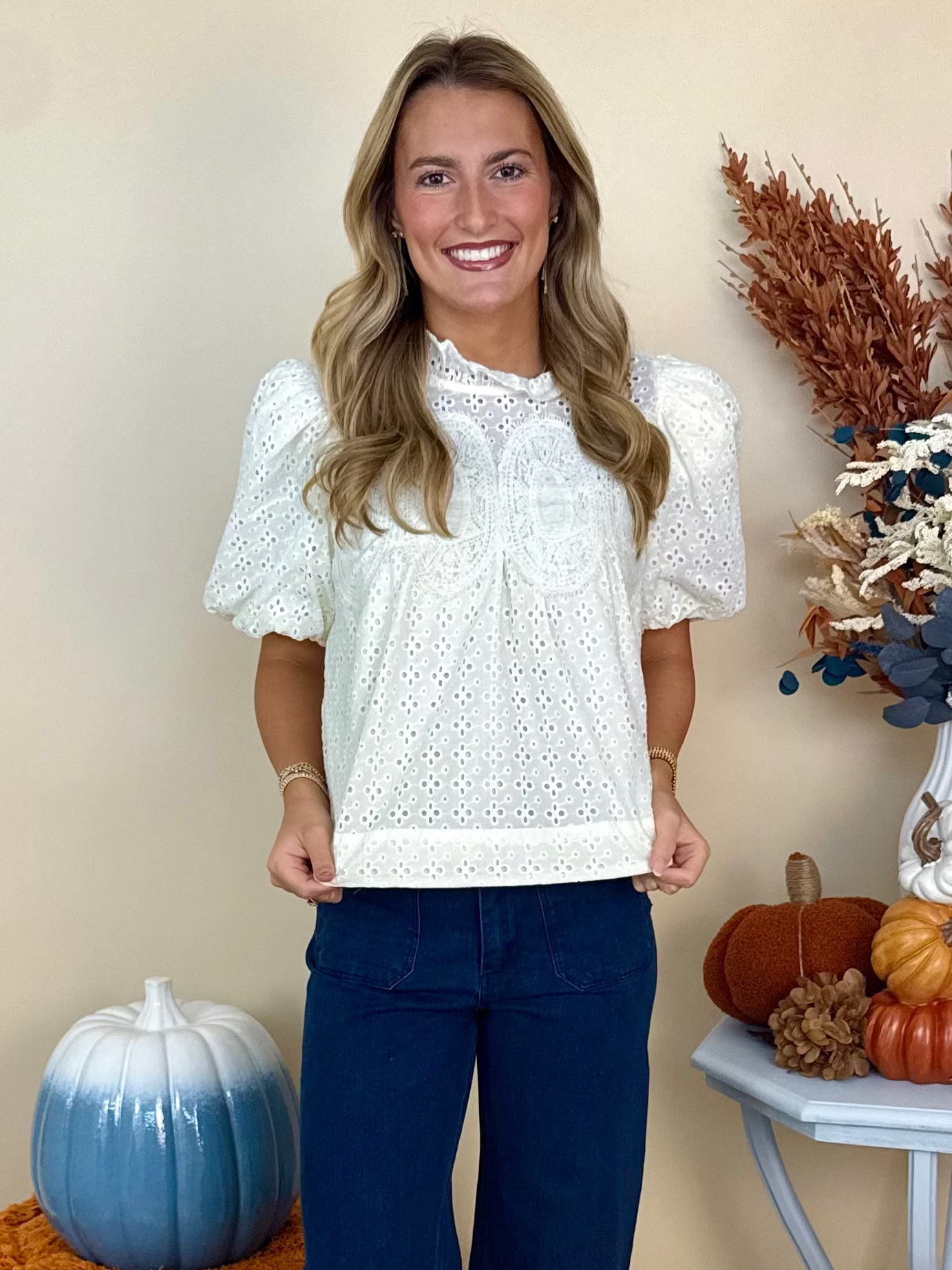 Wildly Yours Cream Eyelet Crochet Trim Top-Shop-Womens-Boutique-Clothing