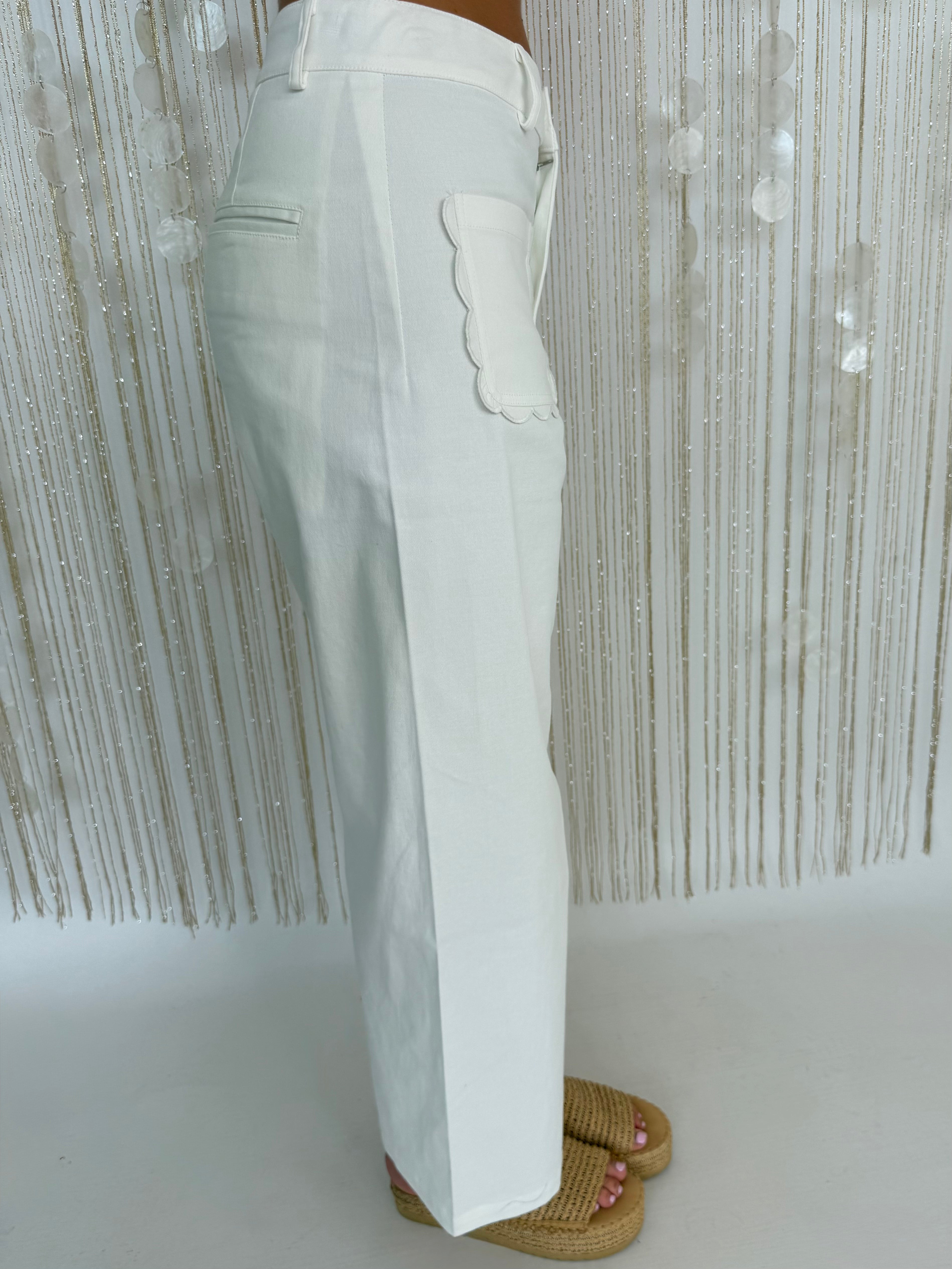 Live Out Loud Off White Scallop Front Pocket Pants-Shop-Womens-Boutique-Clothing