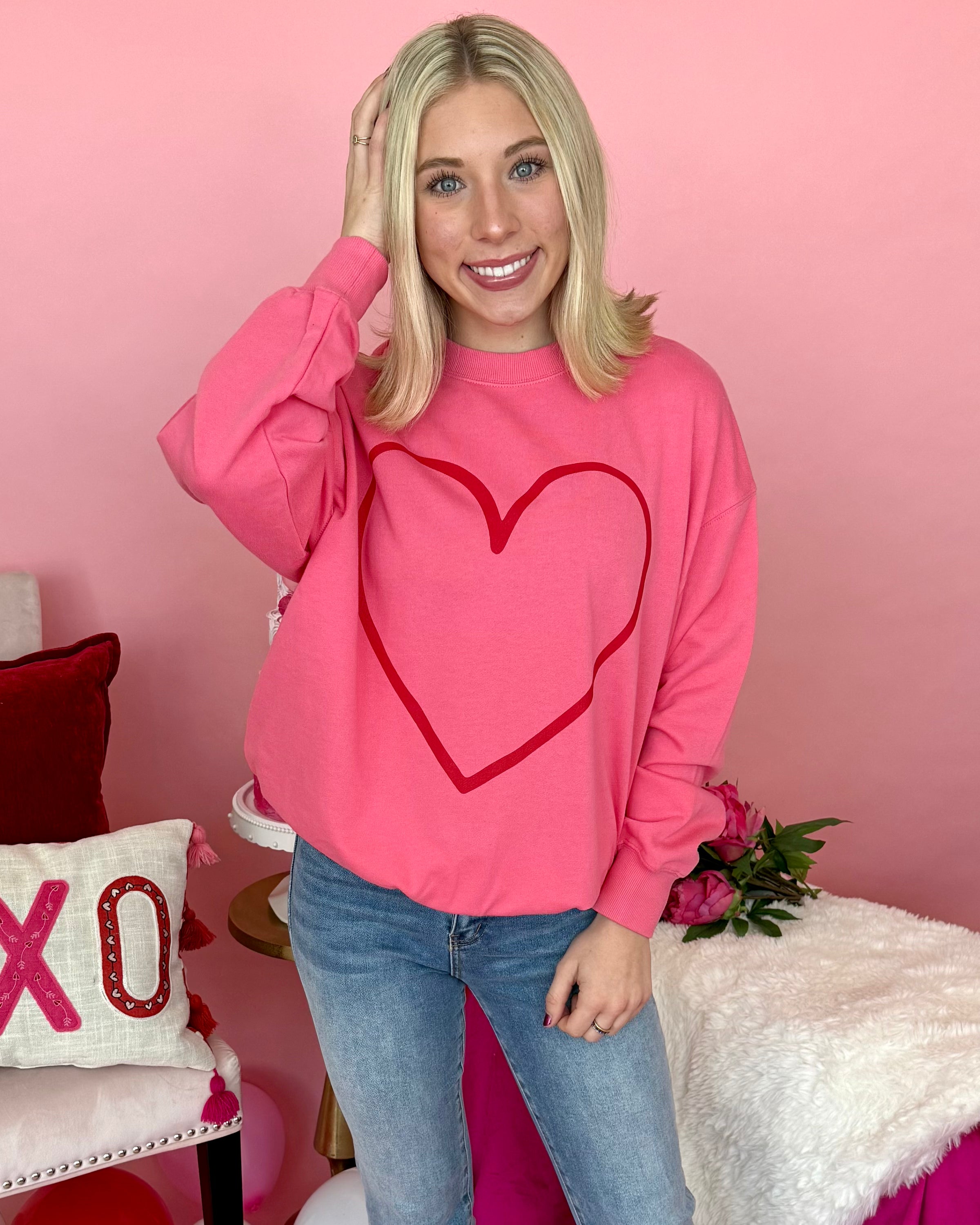 Lost In Love Pink Berry Heart Sweatshirt-Shop-Womens-Boutique-Clothing