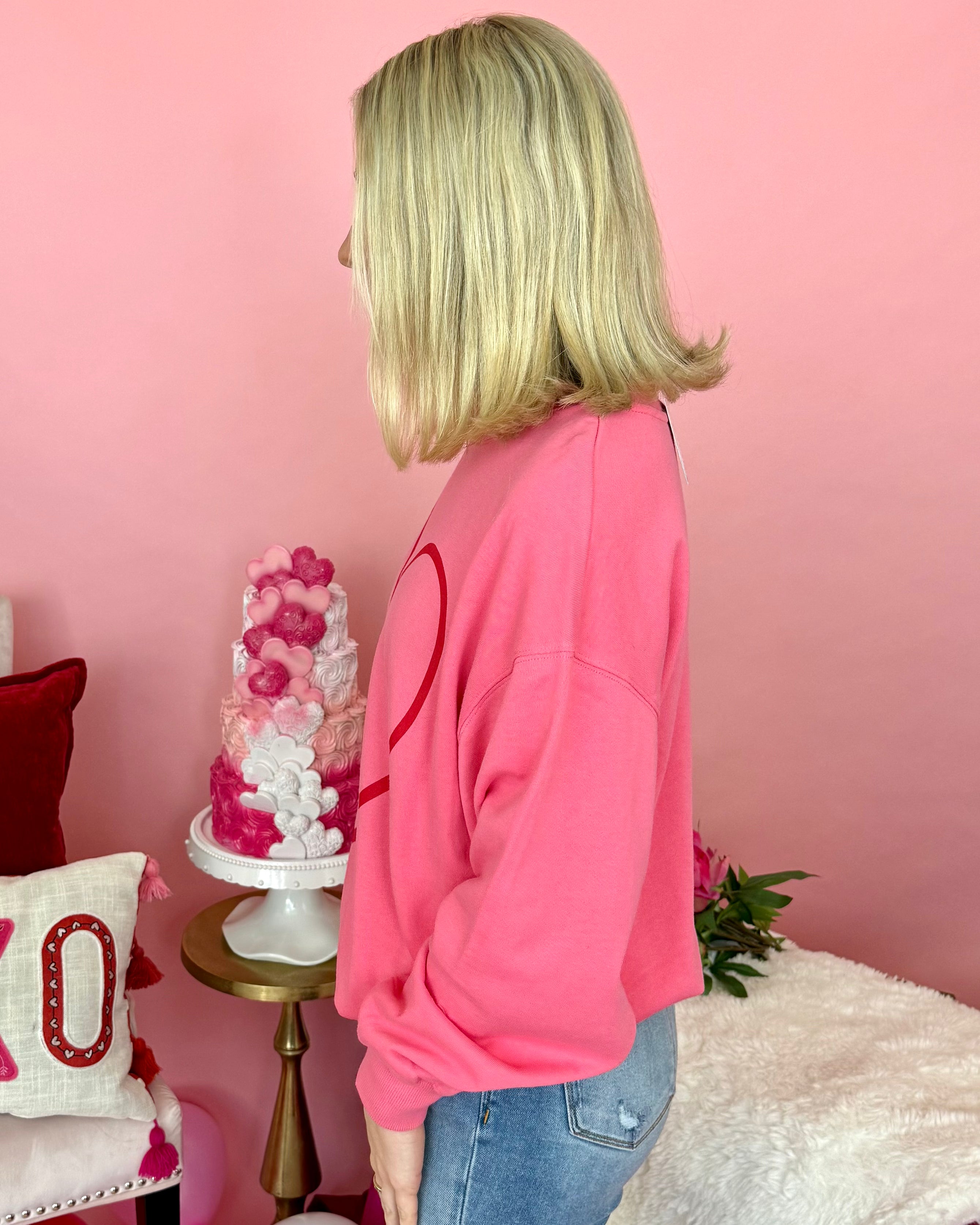 Lost In Love Pink Berry Heart Sweatshirt-Shop-Womens-Boutique-Clothing