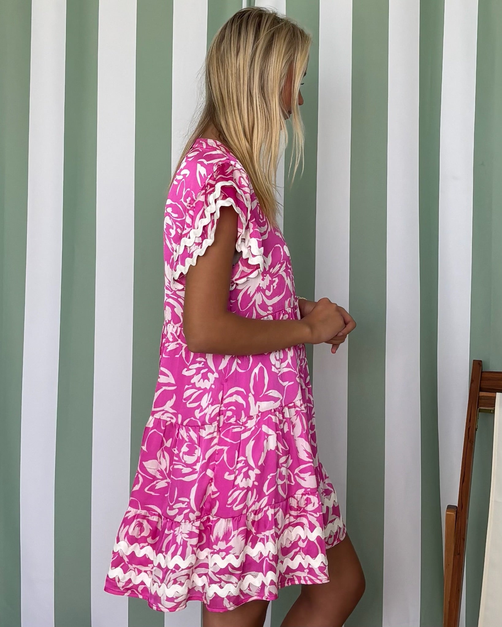 So Beloved Hot Pink Floral Ric Rac Dress-Shop-Womens-Boutique-Clothing