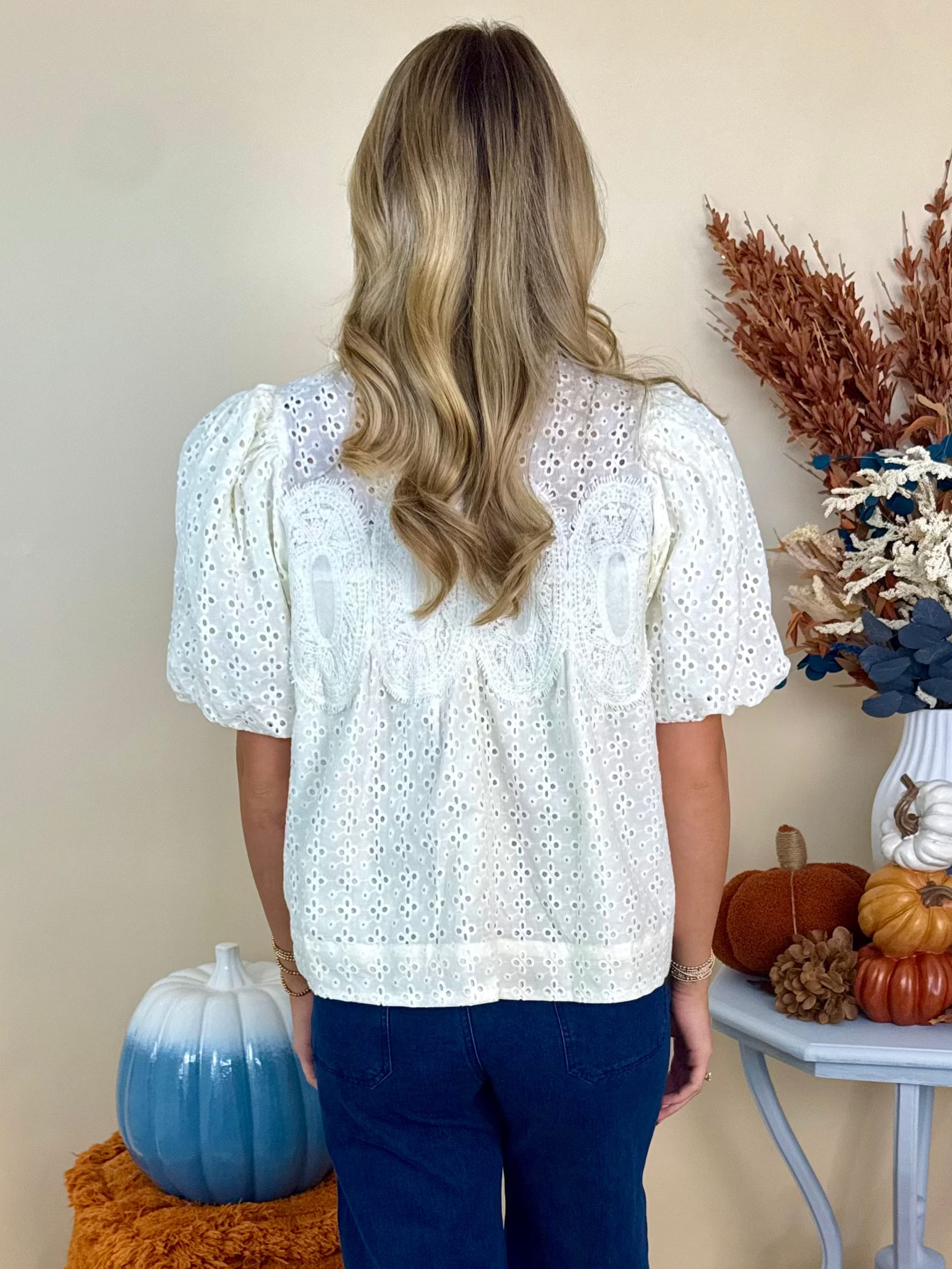 Wildly Yours Cream Eyelet Crochet Trim Top-Shop-Womens-Boutique-Clothing