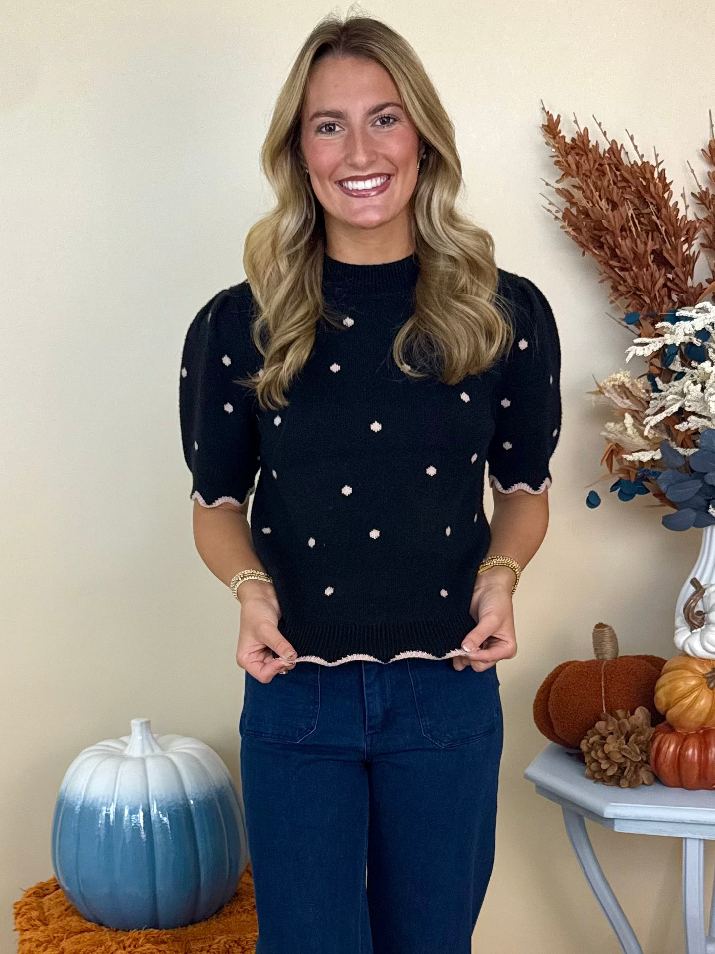 Autumn Air Black Polka Dot Puff Sleeve Top-Shop-Womens-Boutique-Clothing