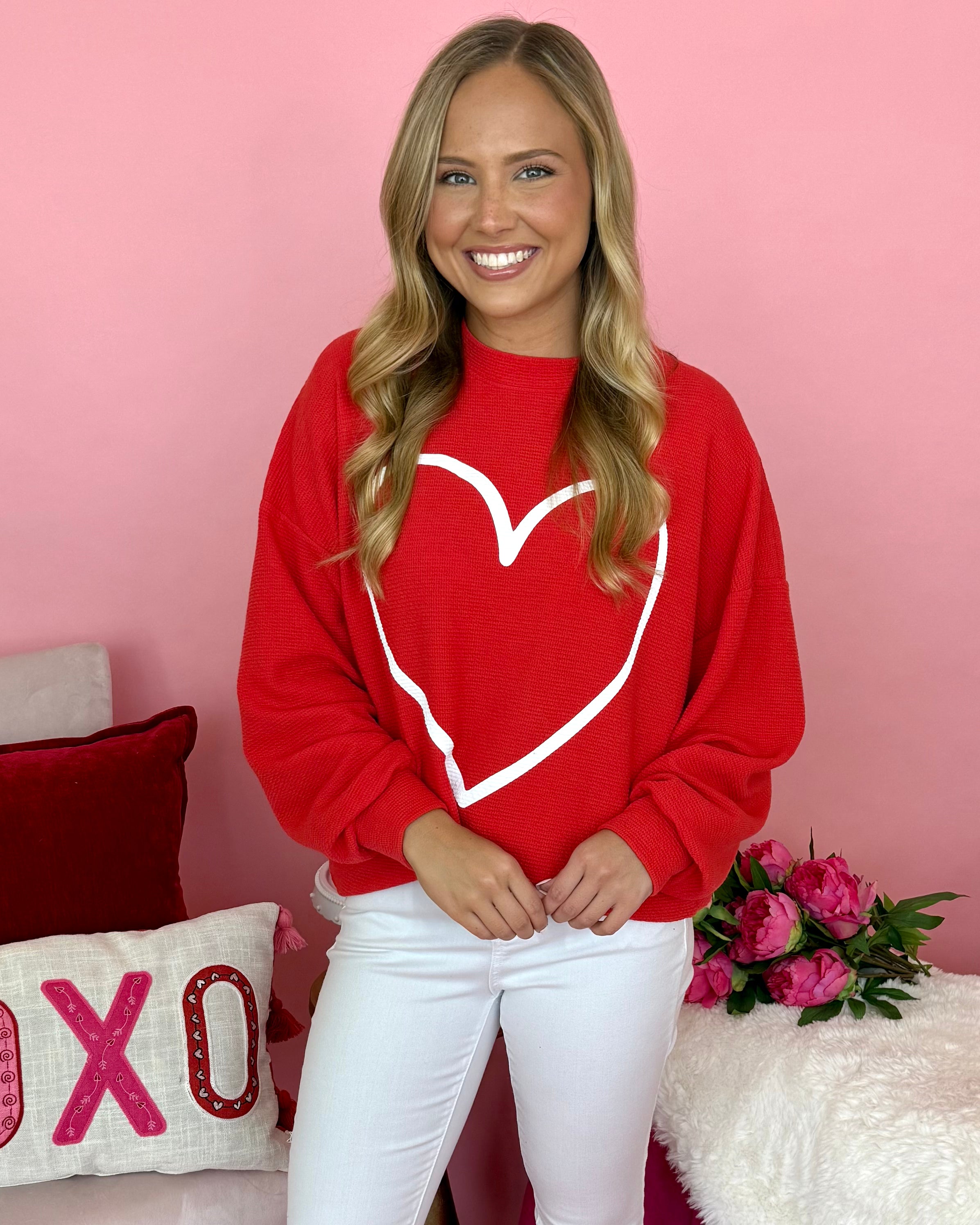 Candied Hearts Red Heart Outline Top-Shop-Womens-Boutique-Clothing