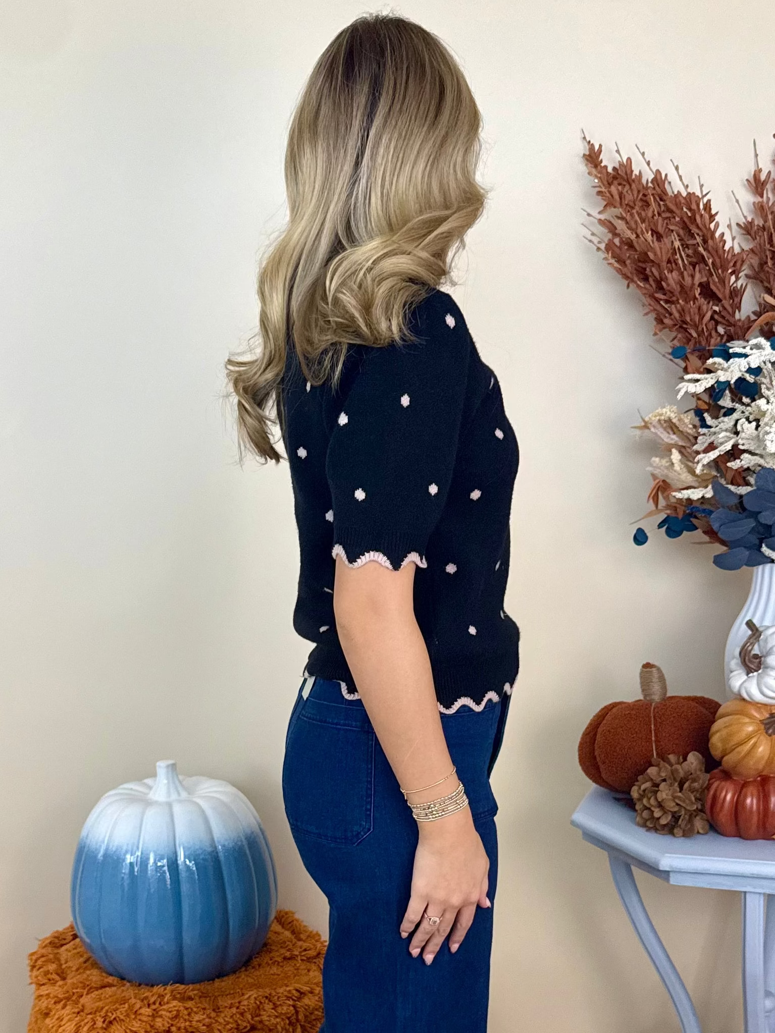 Autumn Air Black Polka Dot Puff Sleeve Top-Shop-Womens-Boutique-Clothing