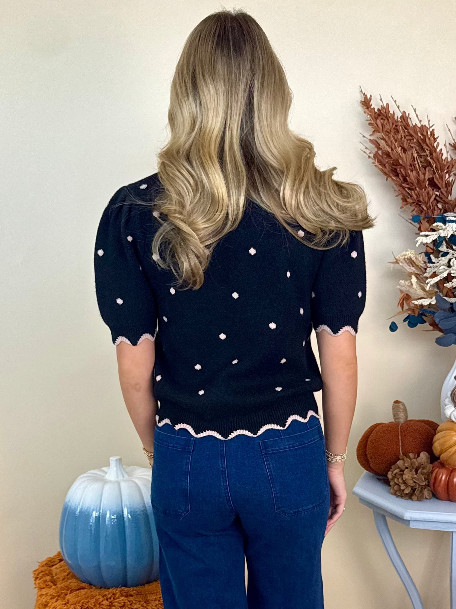 Autumn Air Black Polka Dot Puff Sleeve Top-Shop-Womens-Boutique-Clothing