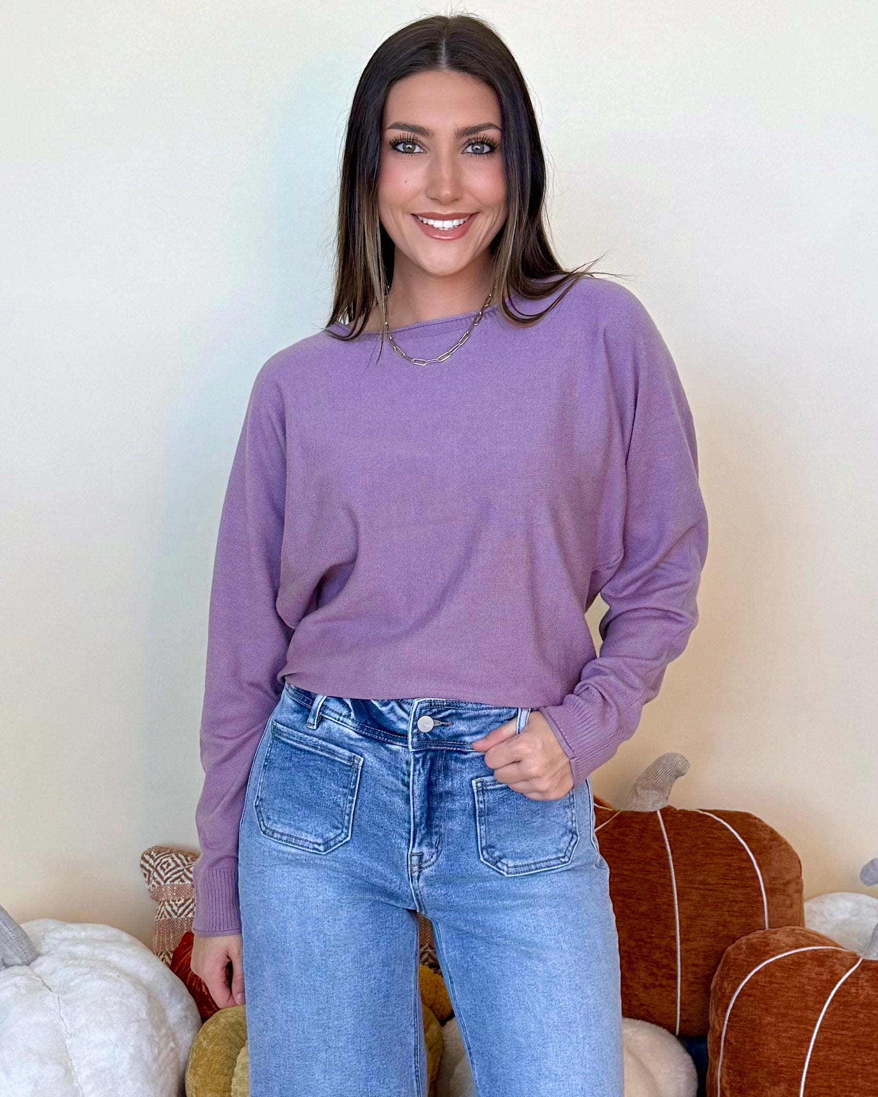 Always In Sight Dark Lavender Dolman Sweater-Shop-Womens-Boutique-Clothing