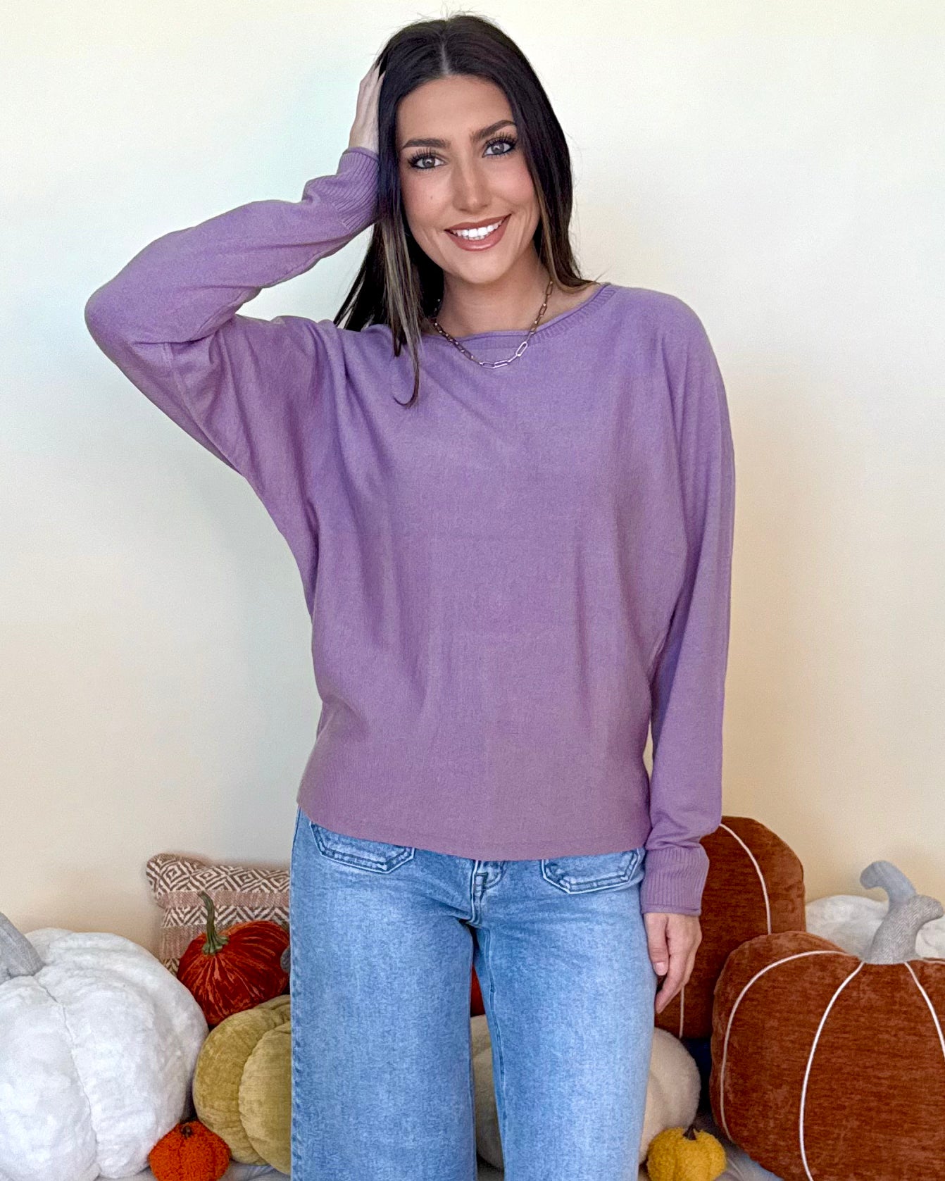 Always In Sight Dark Lavender Dolman Sweater-Shop-Womens-Boutique-Clothing
