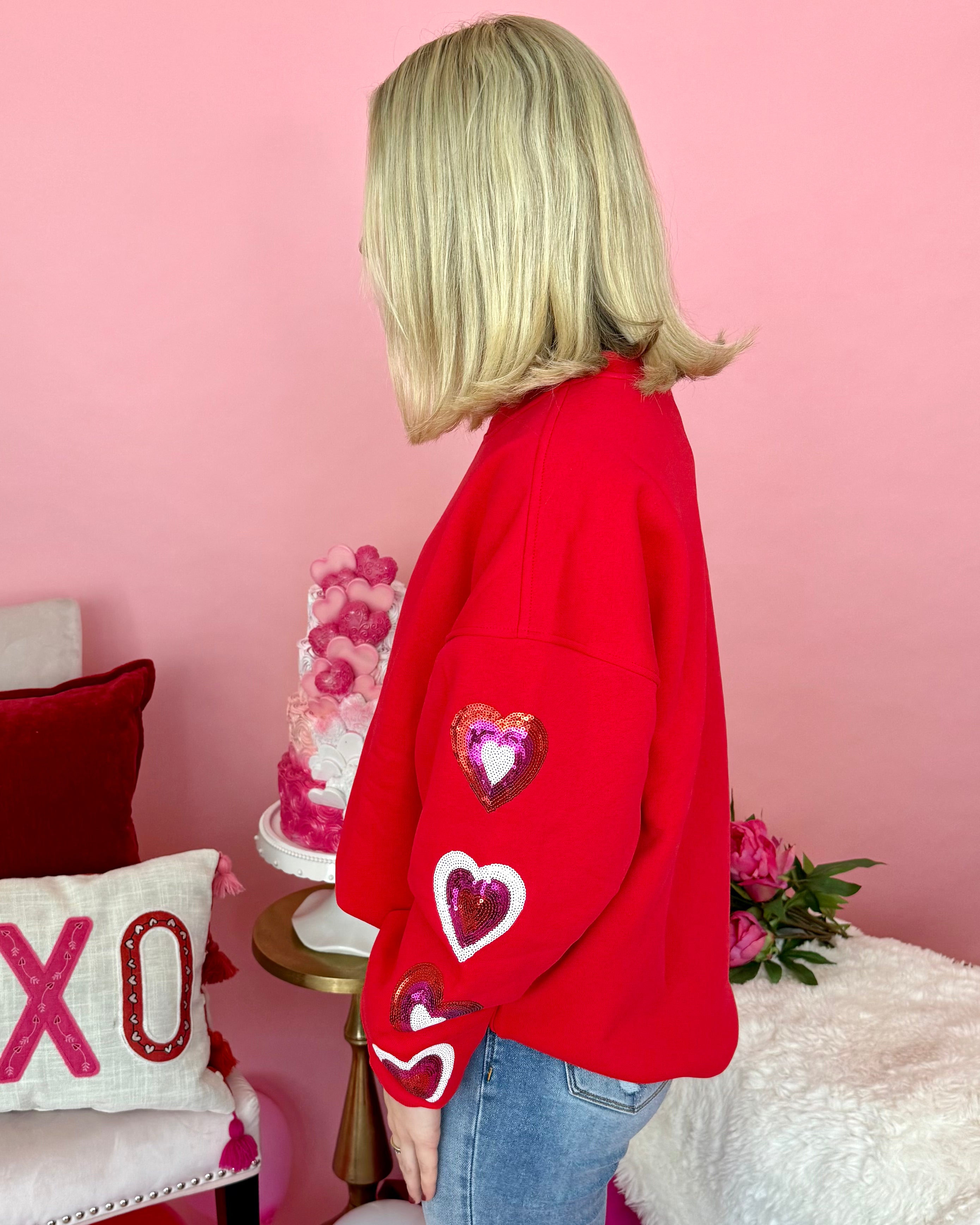 Lost Love Red Heart Sequin Sweatshirt-Shop-Womens-Boutique-Clothing