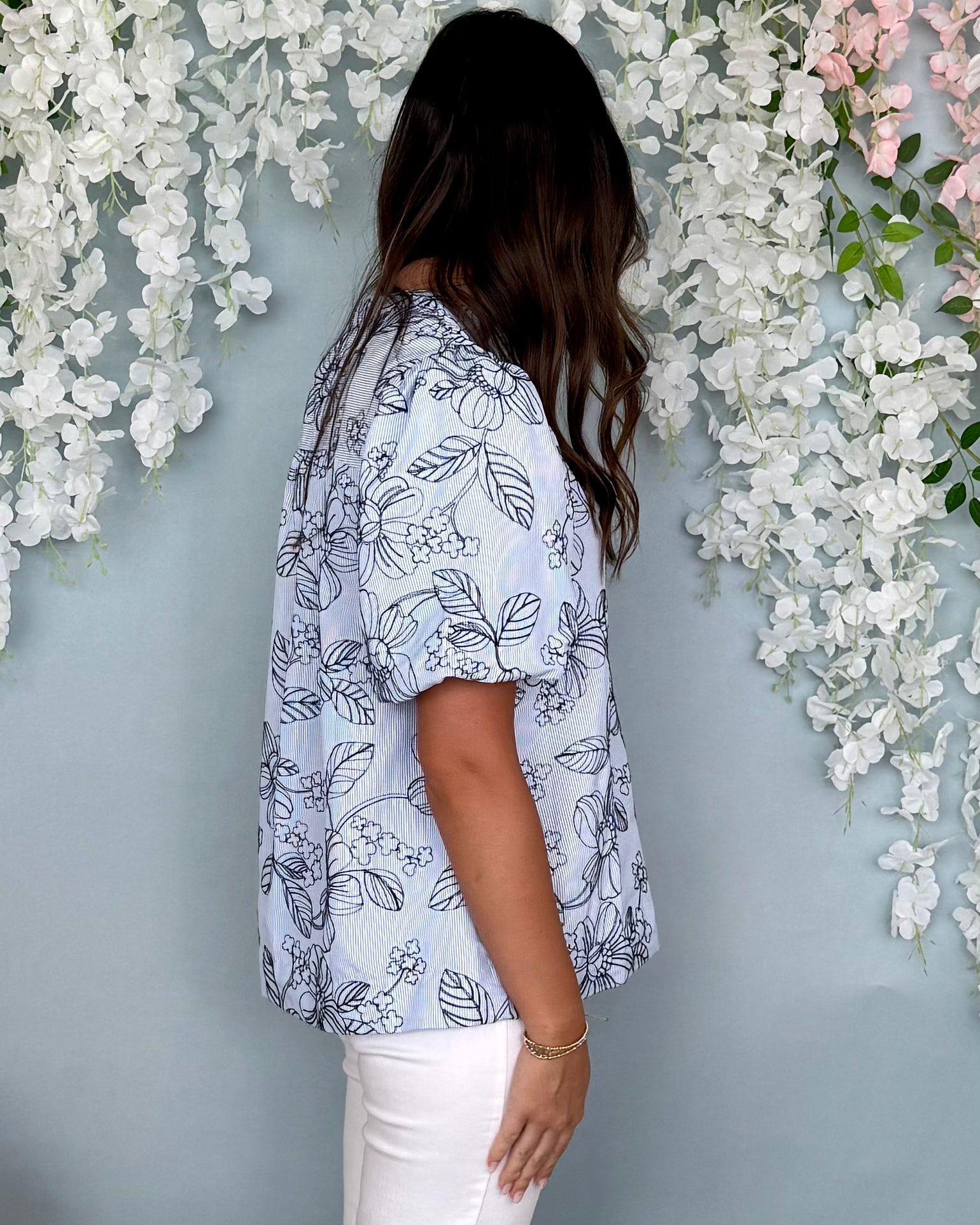 It's Delicate Blue Stripe Embroidered Top-Shop-Womens-Boutique-Clothing