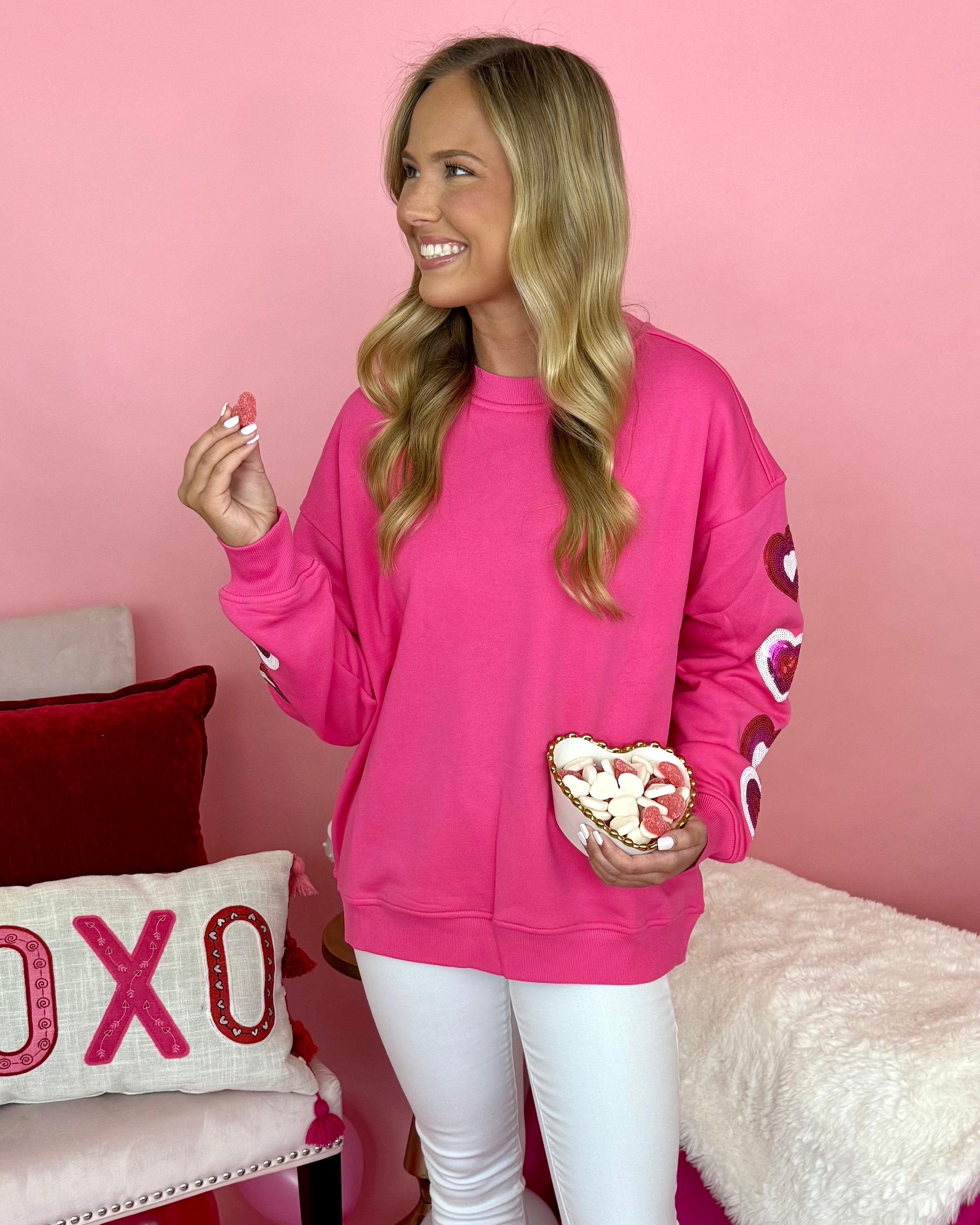 Lost Love Pink Heart Sequin Sweatshirt-Shop-Womens-Boutique-Clothing