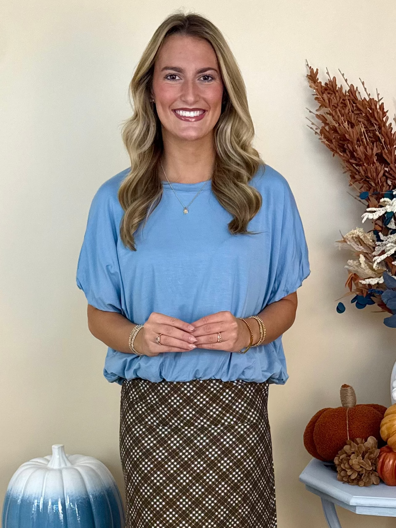 Best Dressed Slate Blue Bamboo Bubble Sleeve/Hem Top-Shop-Womens-Boutique-Clothing