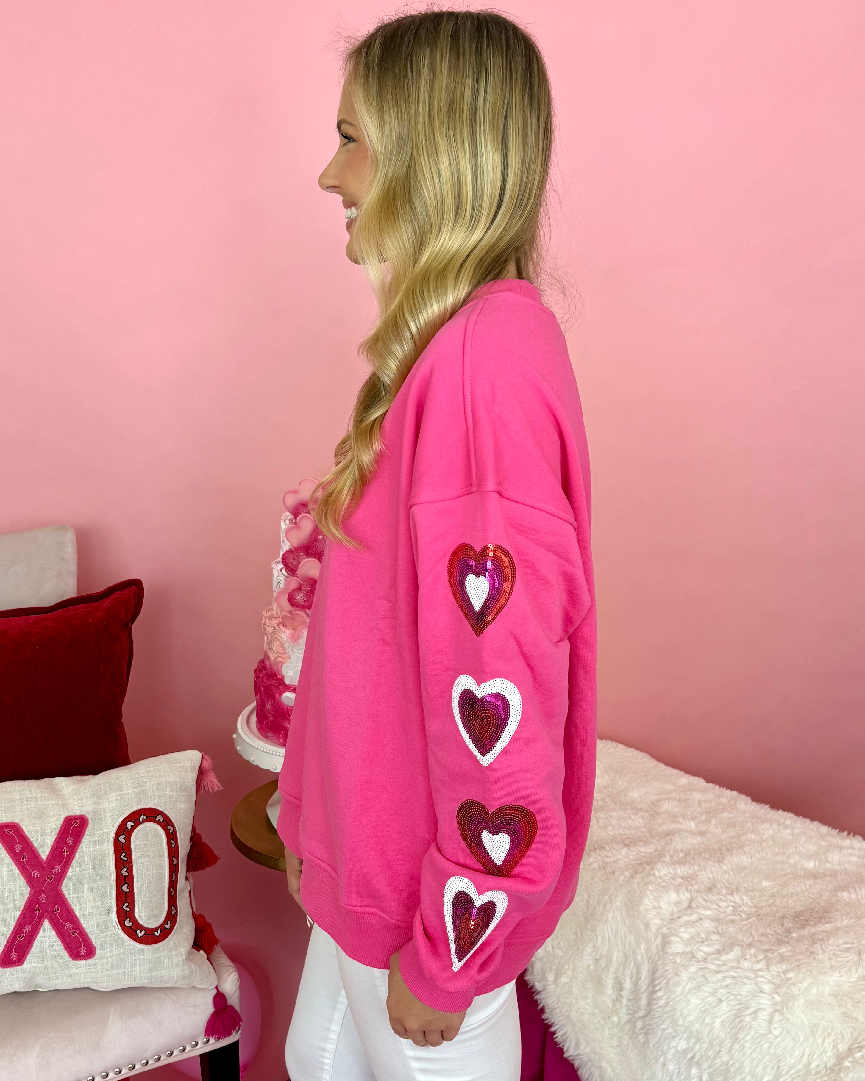 Lost Love Pink Heart Sequin Sweatshirt-Shop-Womens-Boutique-Clothing