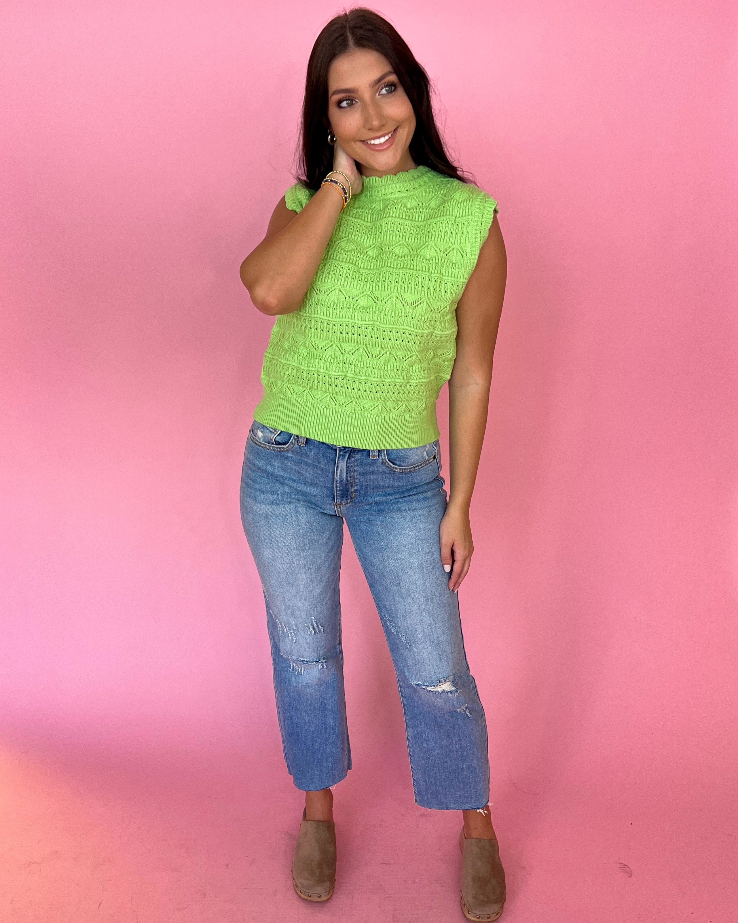 Never Alone Pastel Lime Knit Sweater Vest-Shop-Womens-Boutique-Clothing