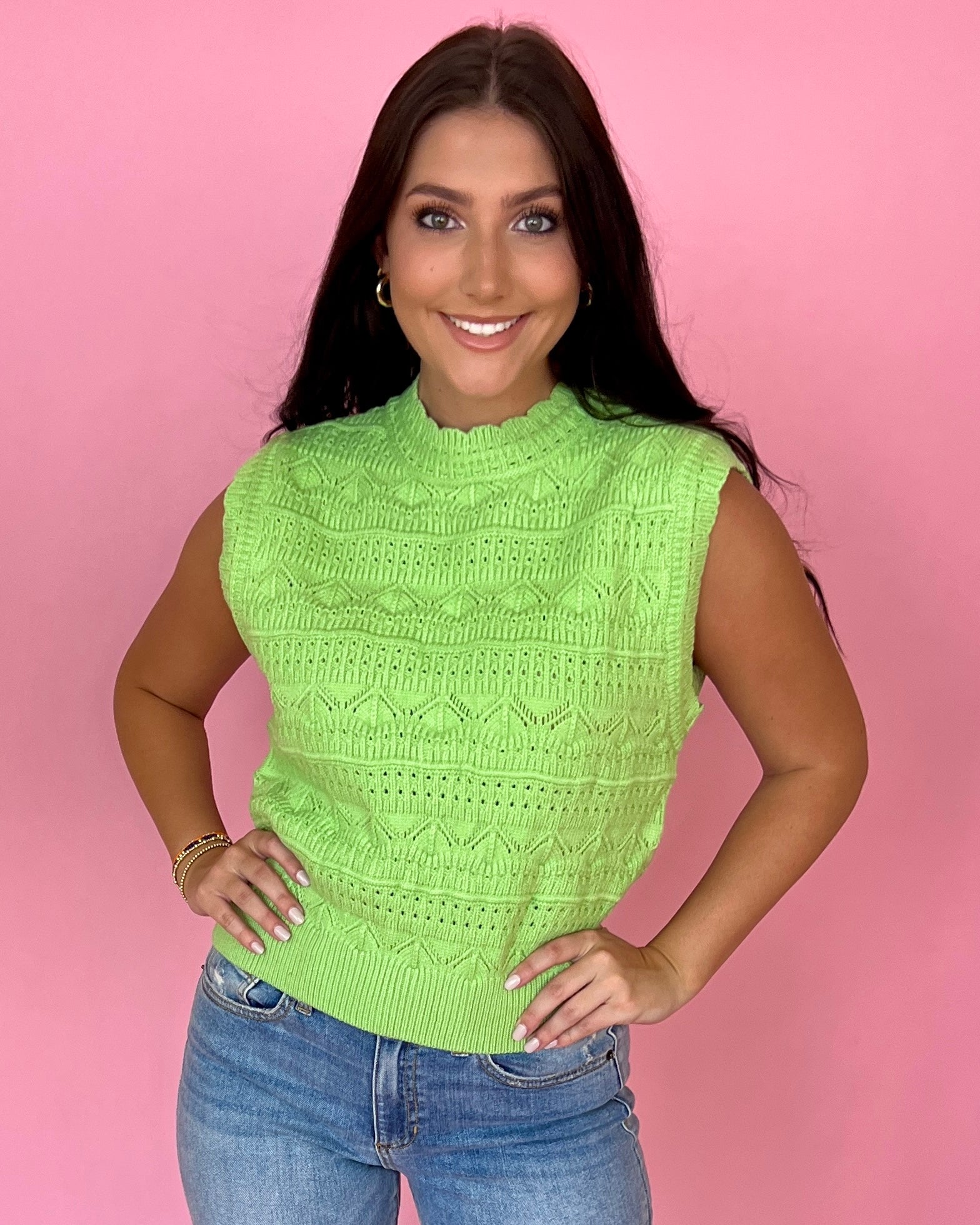 Never Alone Pastel Lime Knit Sweater Vest-Shop-Womens-Boutique-Clothing