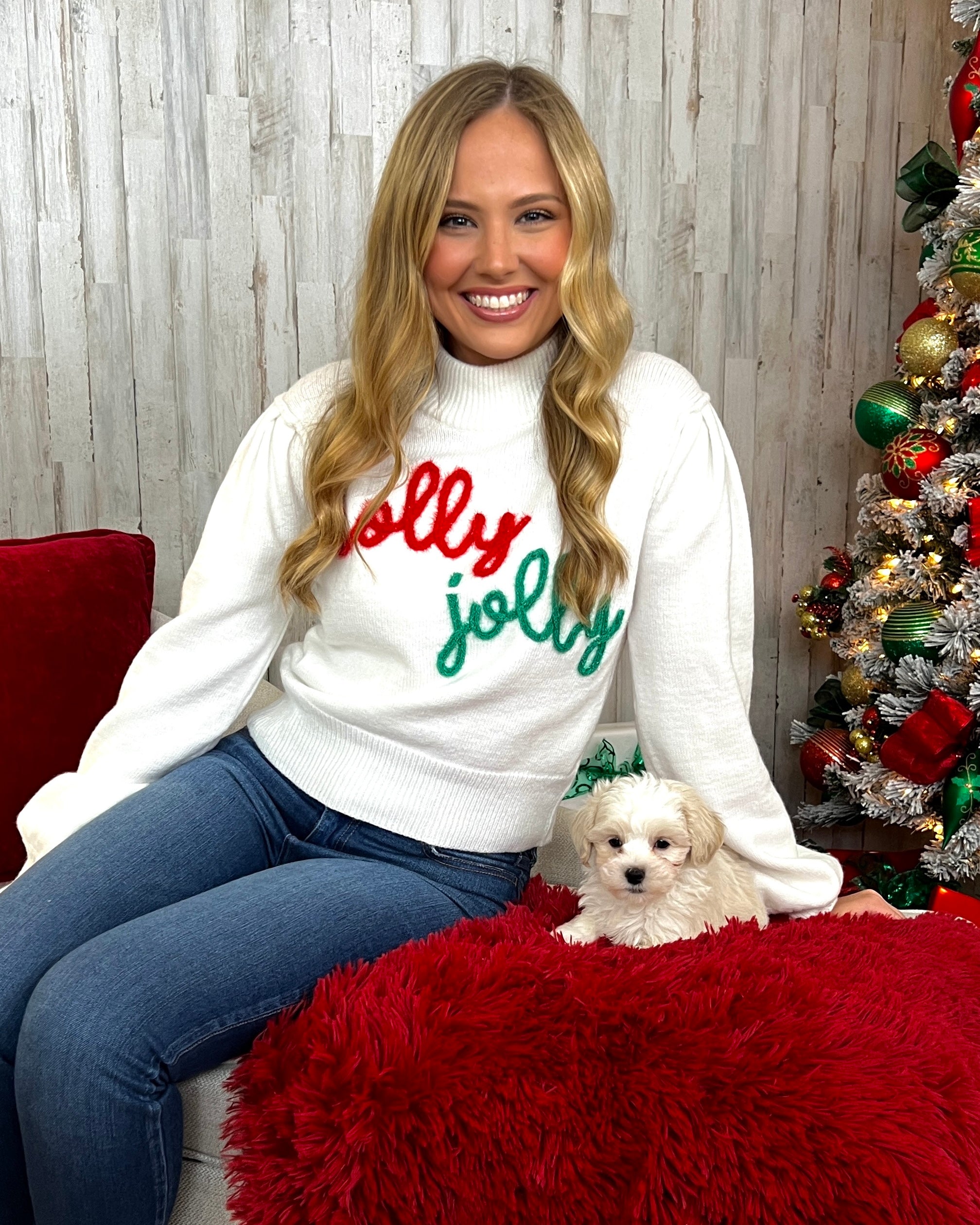 Joyful Sounds White “Holly Jolly” Sweater Top-Shop-Womens-Boutique-Clothing