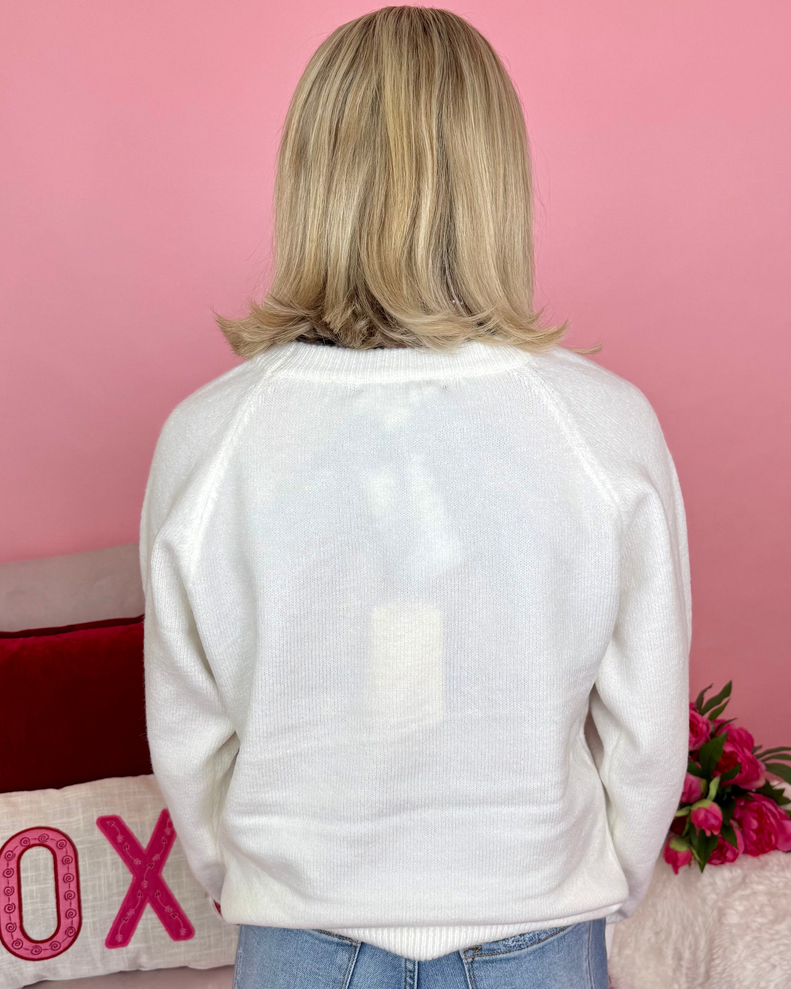 Heart For You White/Pink Heart Knit Sweater-Shop-Womens-Boutique-Clothing