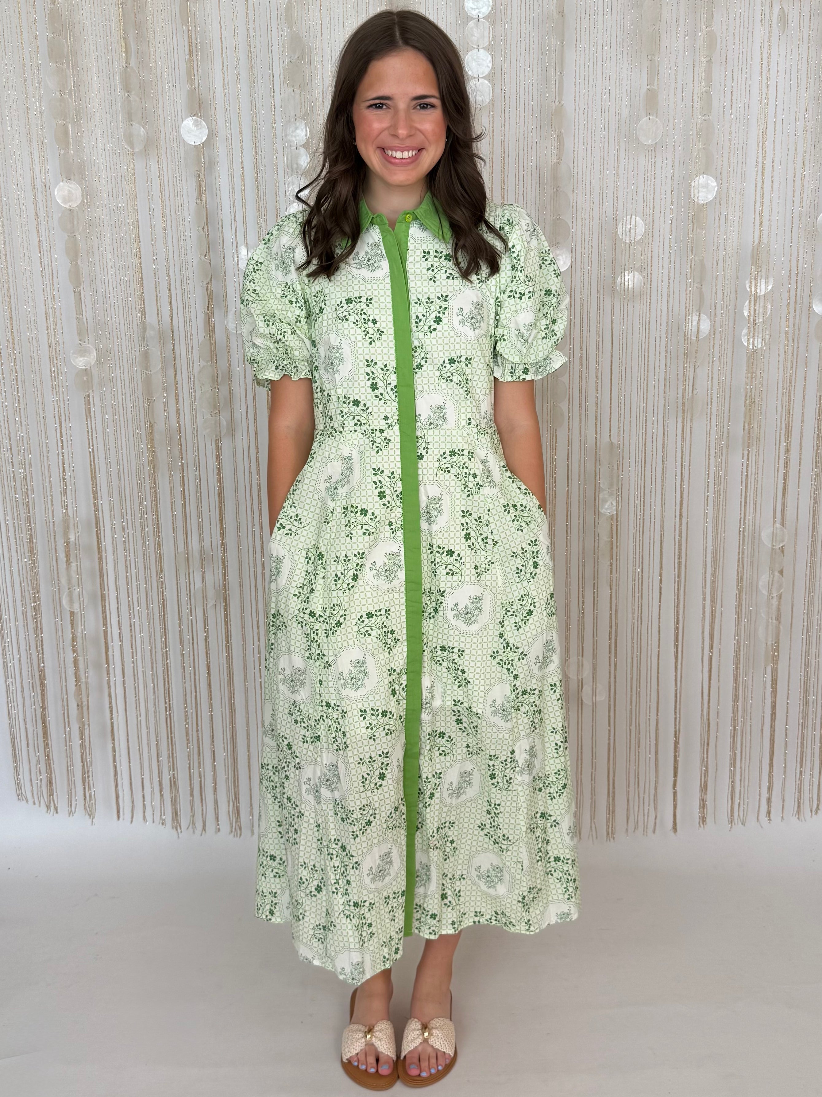 Bloom Burst Matcha Floral Print Midi Dress-Shop-Womens-Boutique-Clothing