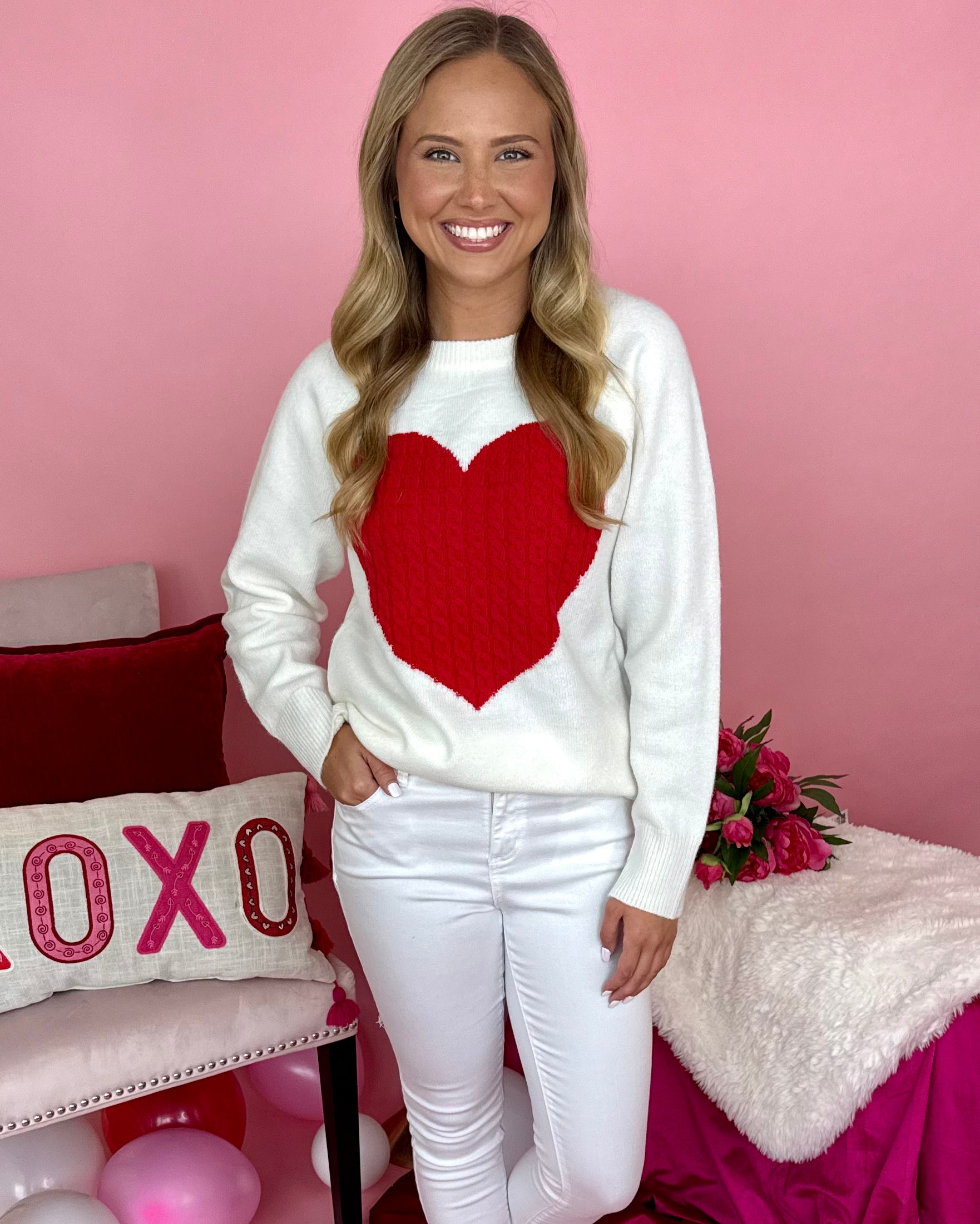 Heart For You White/Red Heart Knit Sweater-Shop-Womens-Boutique-Clothing