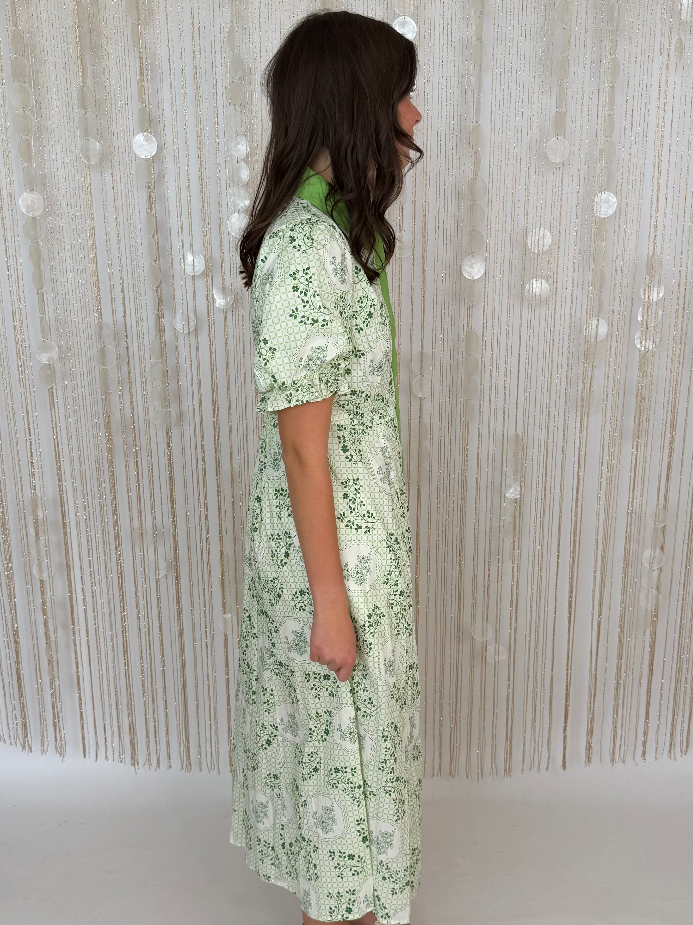 Bloom Burst Matcha Floral Print Midi Dress-Shop-Womens-Boutique-Clothing