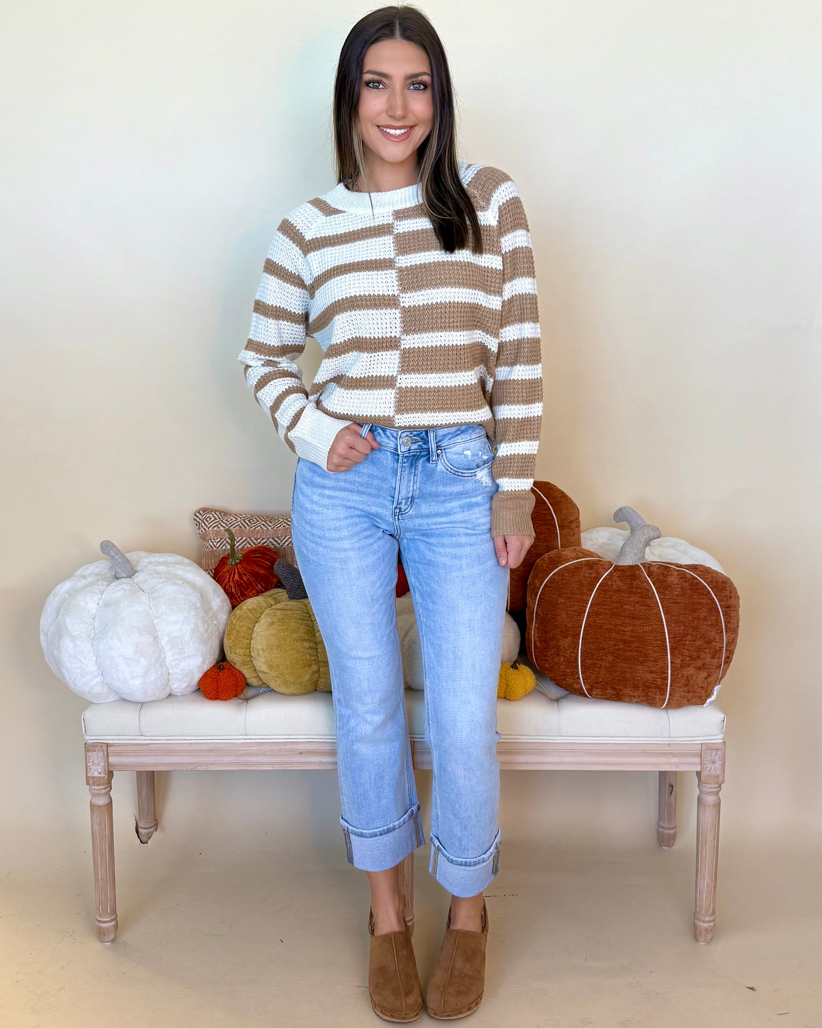 Mountain Top Lt.Camel Colorblock Crew Neck Sweater-Shop-Womens-Boutique-Clothing