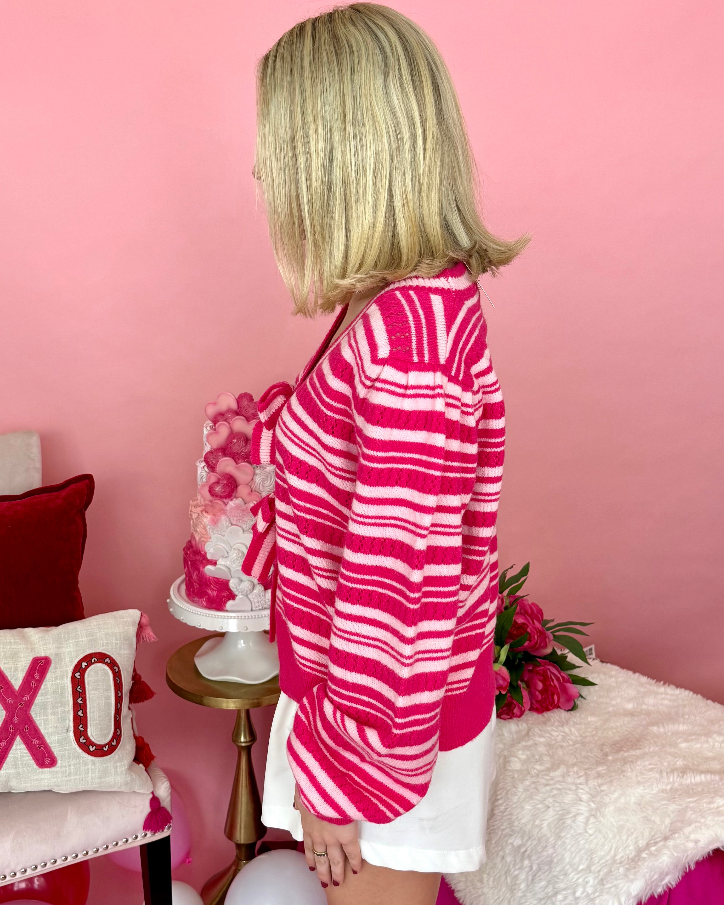 Lovely Blooms Hot Pink Stripe Cardigan-Shop-Womens-Boutique-Clothing