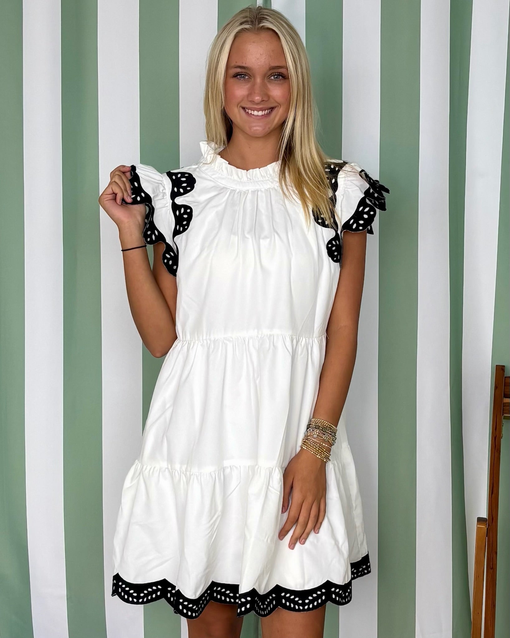 The Latest White/Black Ruffle Dress-Shop-Womens-Boutique-Clothing
