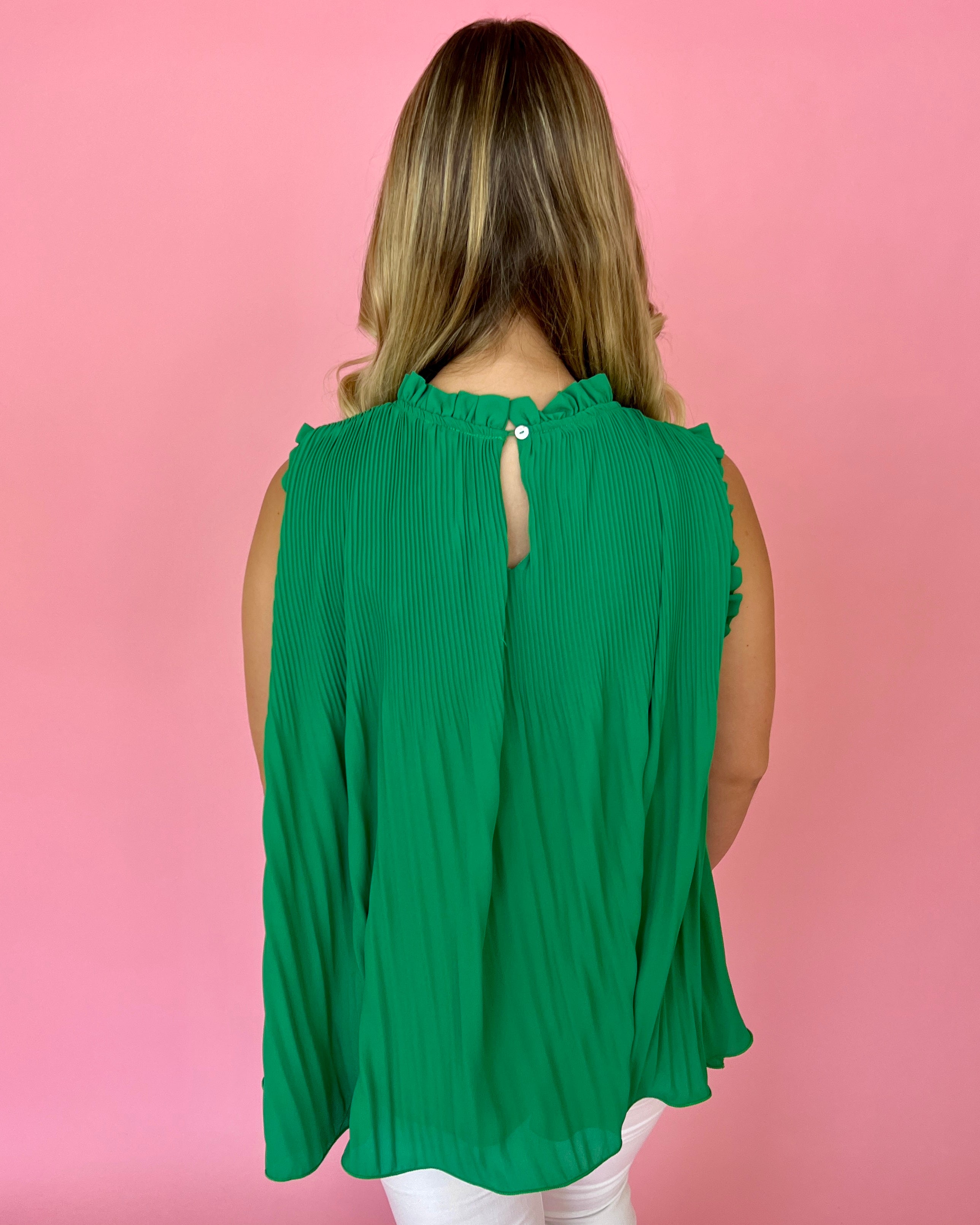 A Fair Deal Kelly Green High Neck Pleated Top-Shop-Womens-Boutique-Clothing