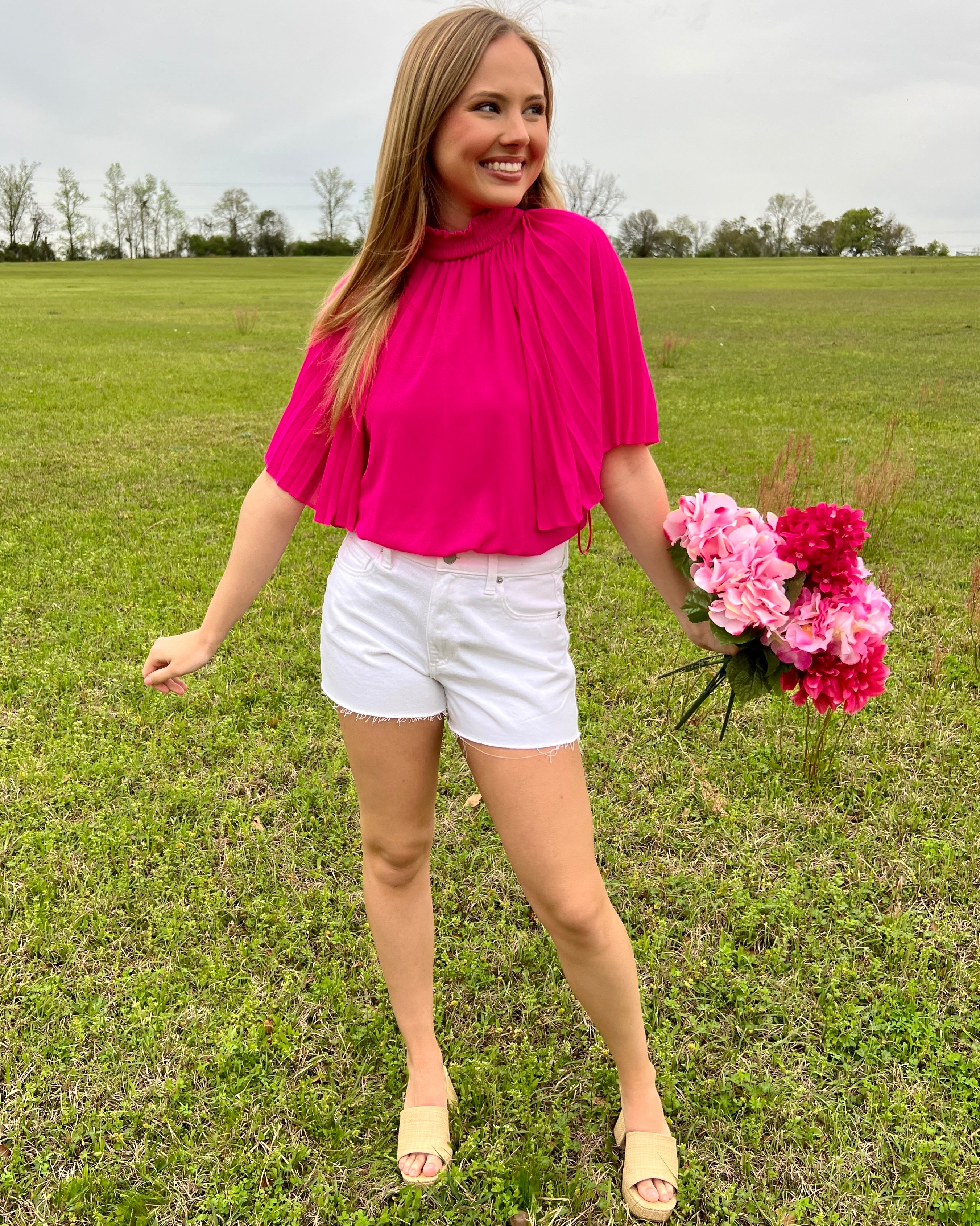 Luxe Love Fuchsia Pleated Cropped Top-Shop-Womens-Boutique-Clothing