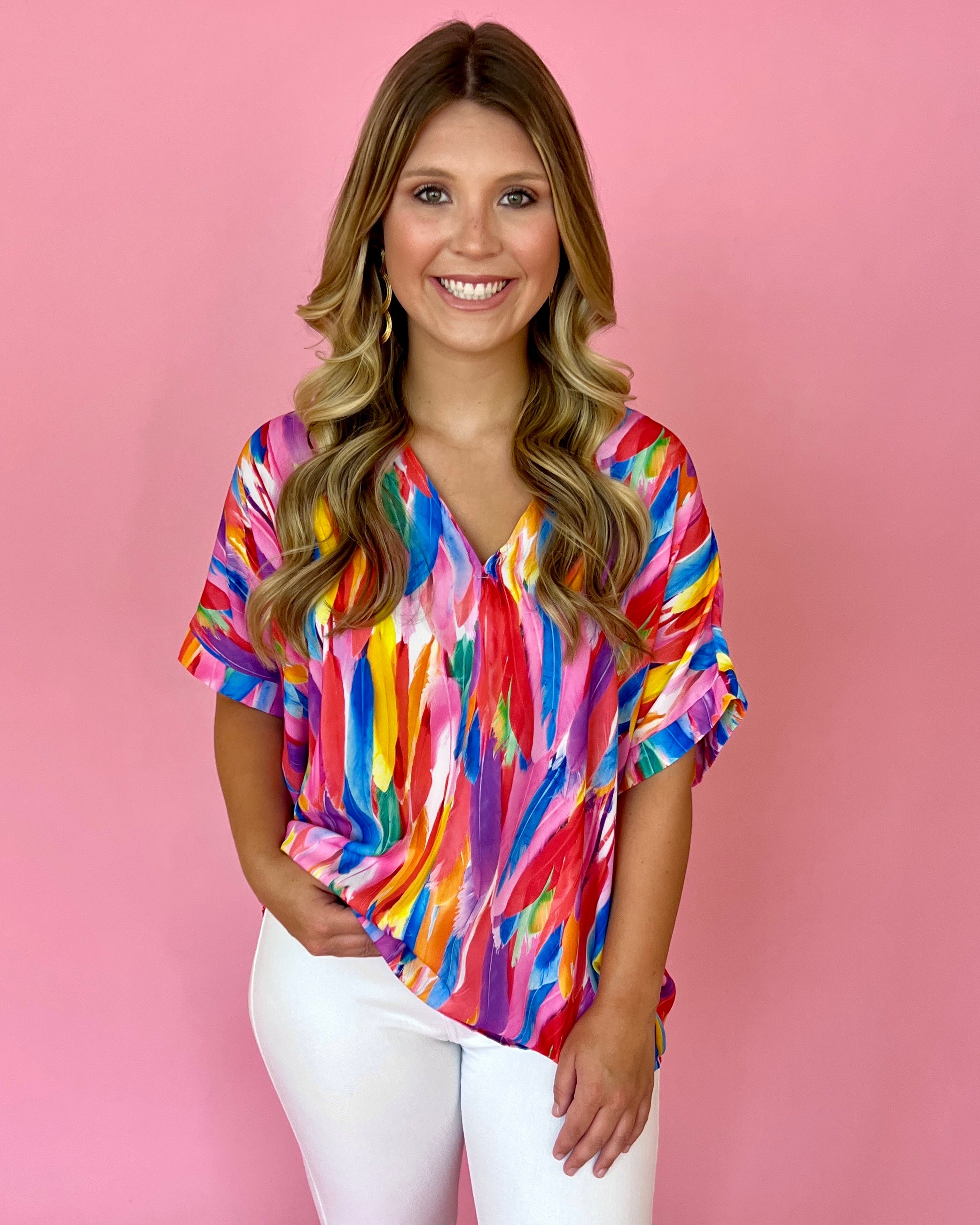 Under The Cabana Feather Print Dolman Top-Shop-Womens-Boutique-Clothing