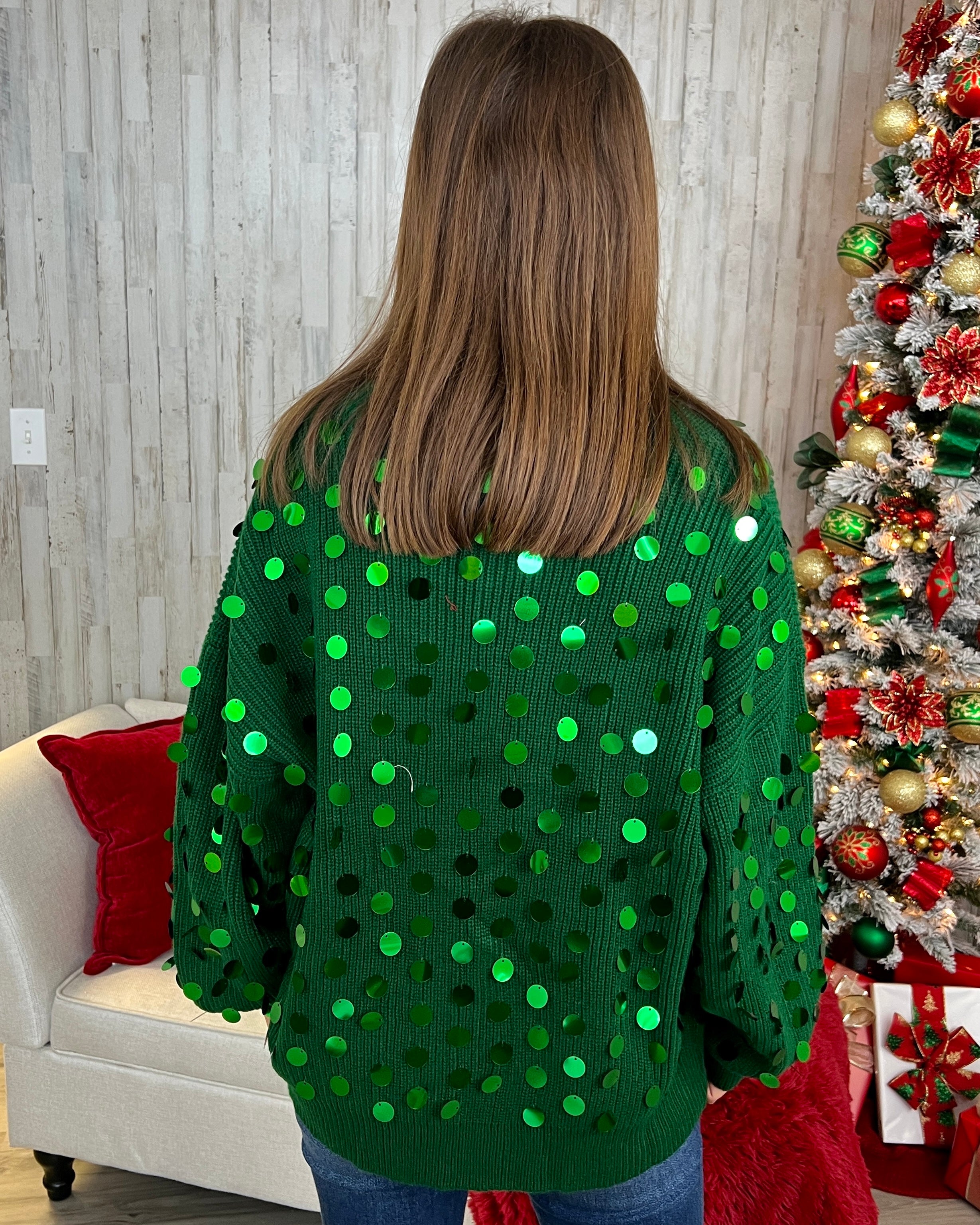 Holiday Festivities Hunter Green Sequins Sweater-Shop-Womens-Boutique-Clothing